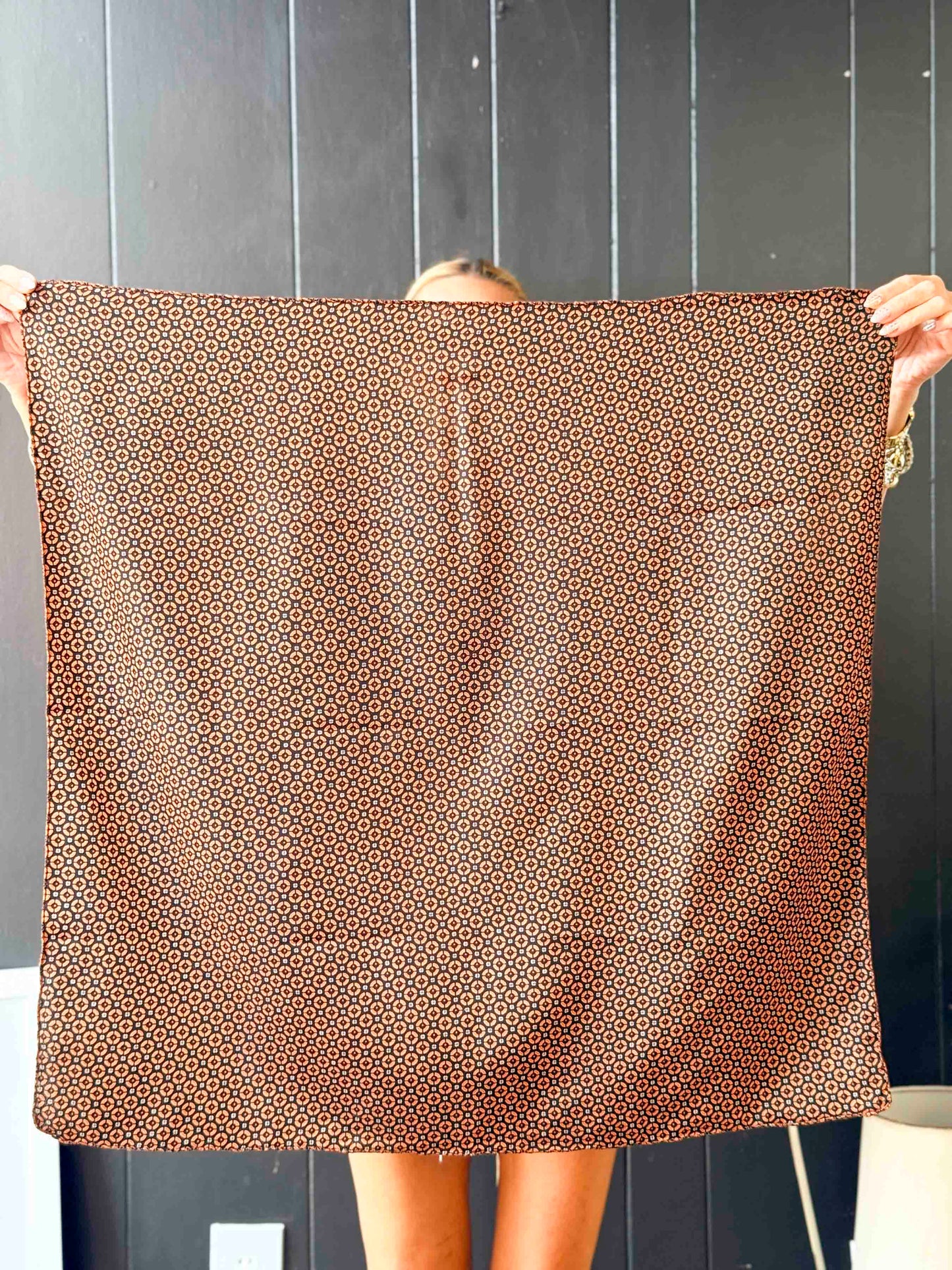 Vintage Brown Geometric Square Scarf