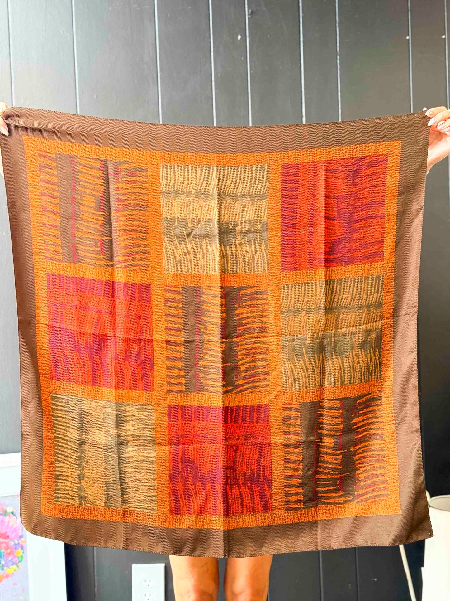 Vintage Southwestern Print Brown & Orange Scarf