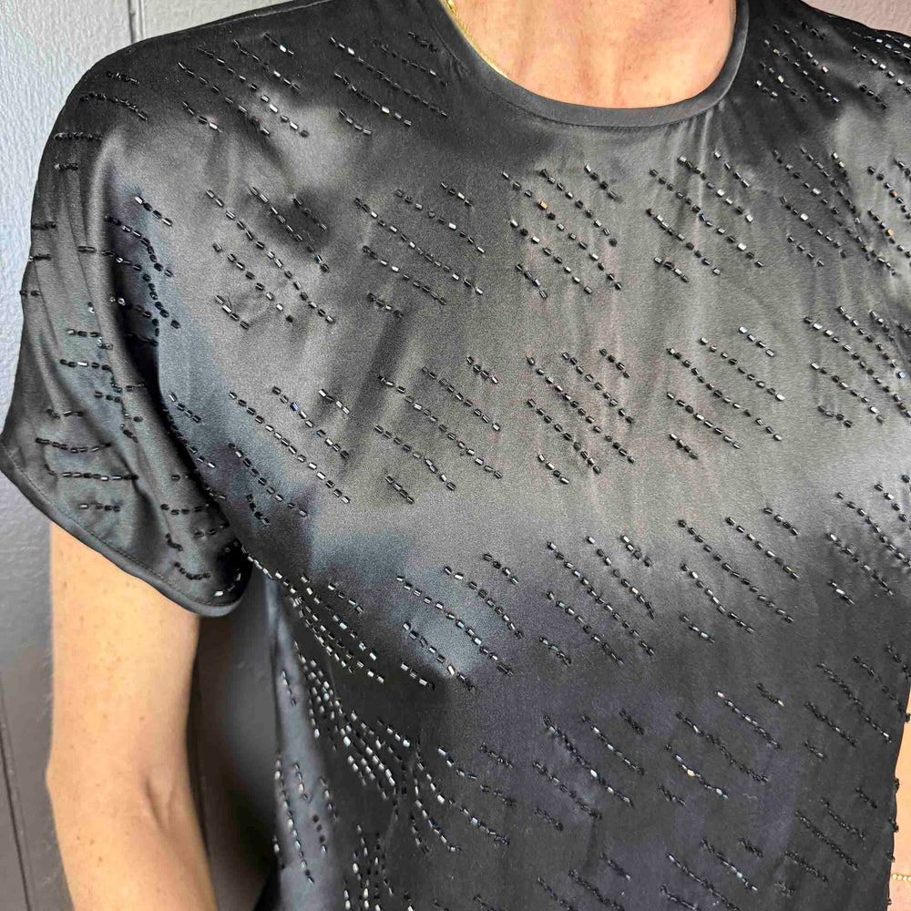 
                      
                        Vintage Jones New York Silk Sequined Black Blouse - Size S
                      
                    