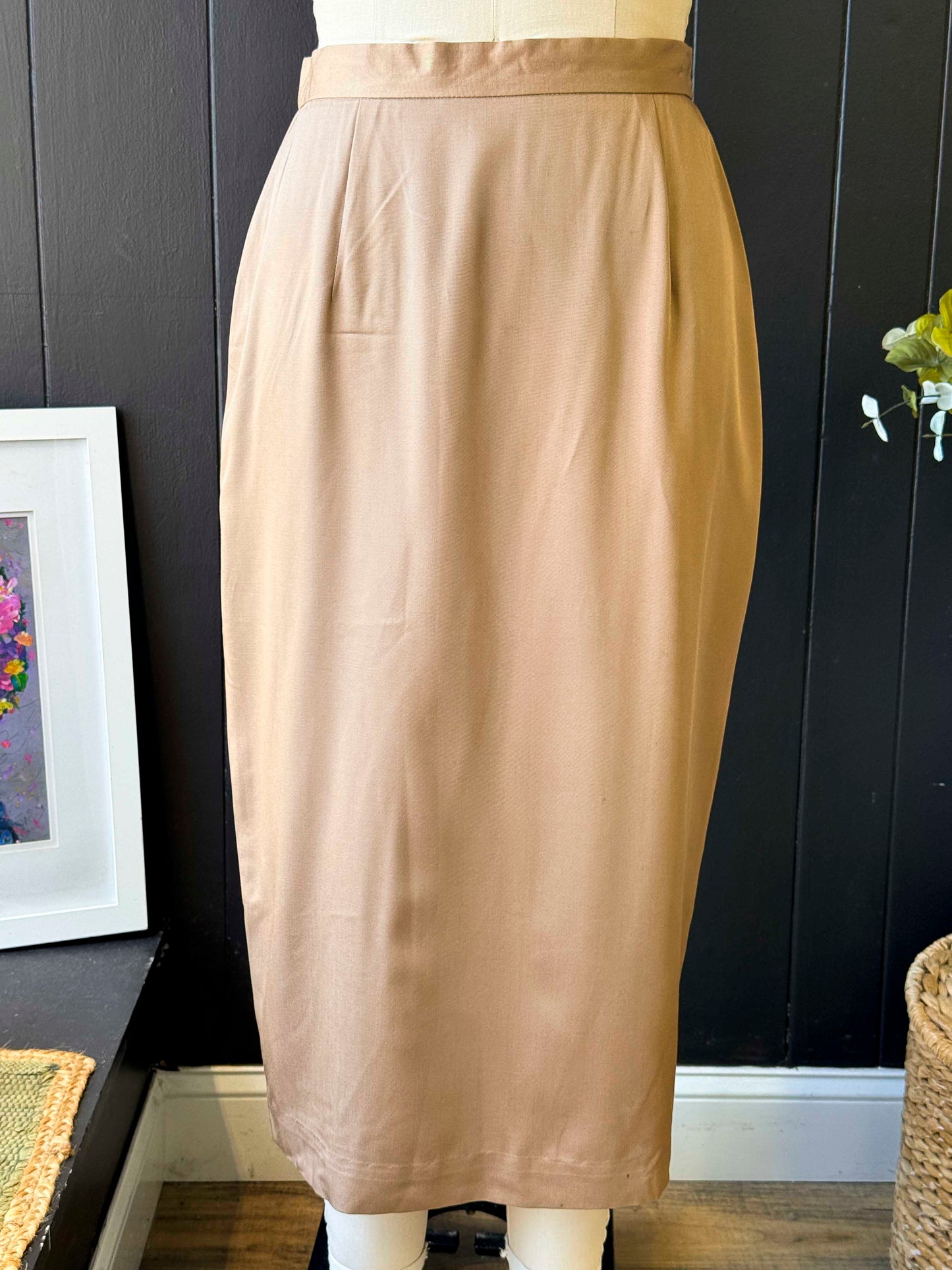 Vintage Tan Midi Made In USA Skirt - Size L