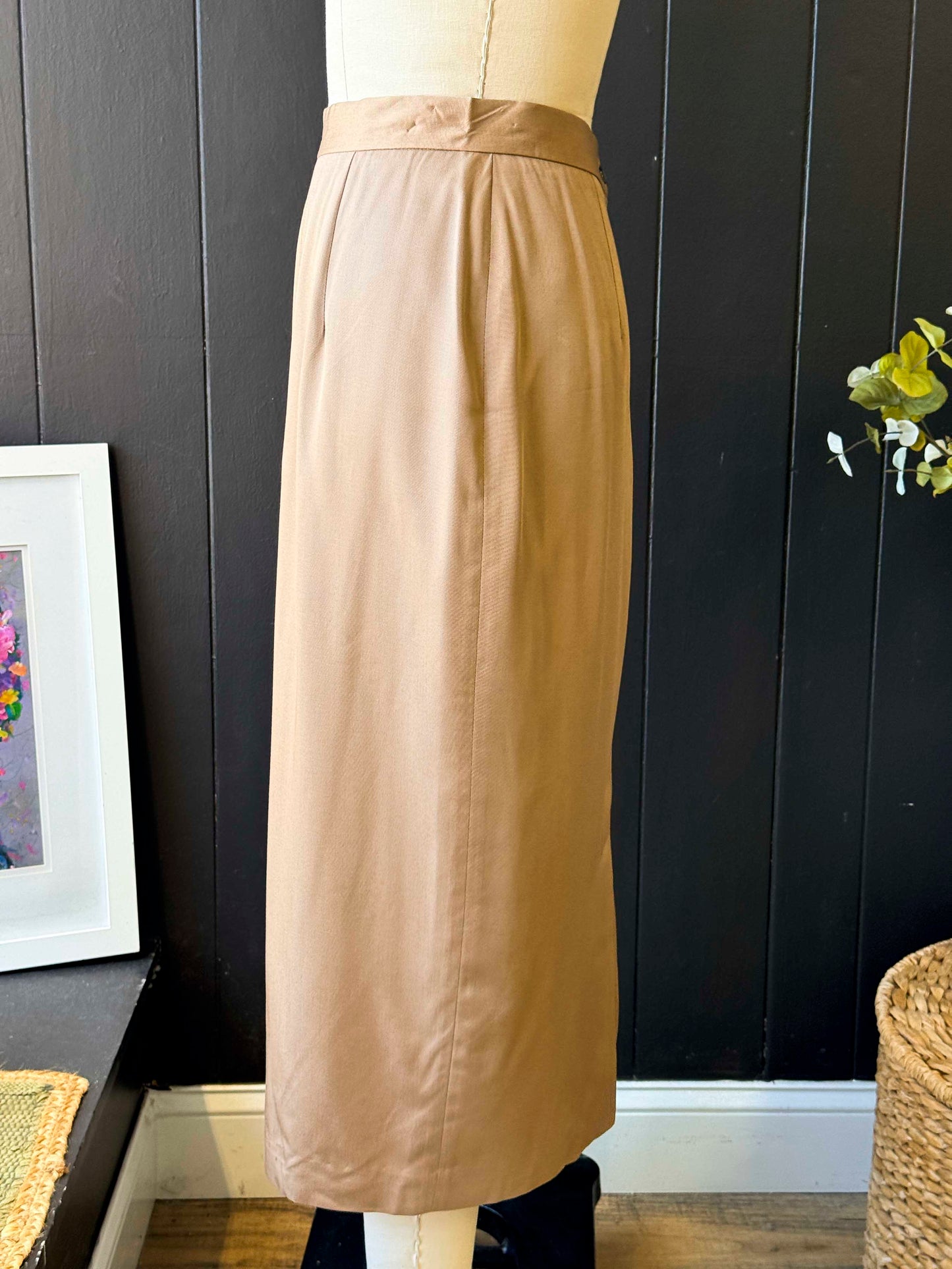Vintage Tan Midi Made In USA Skirt - Size L