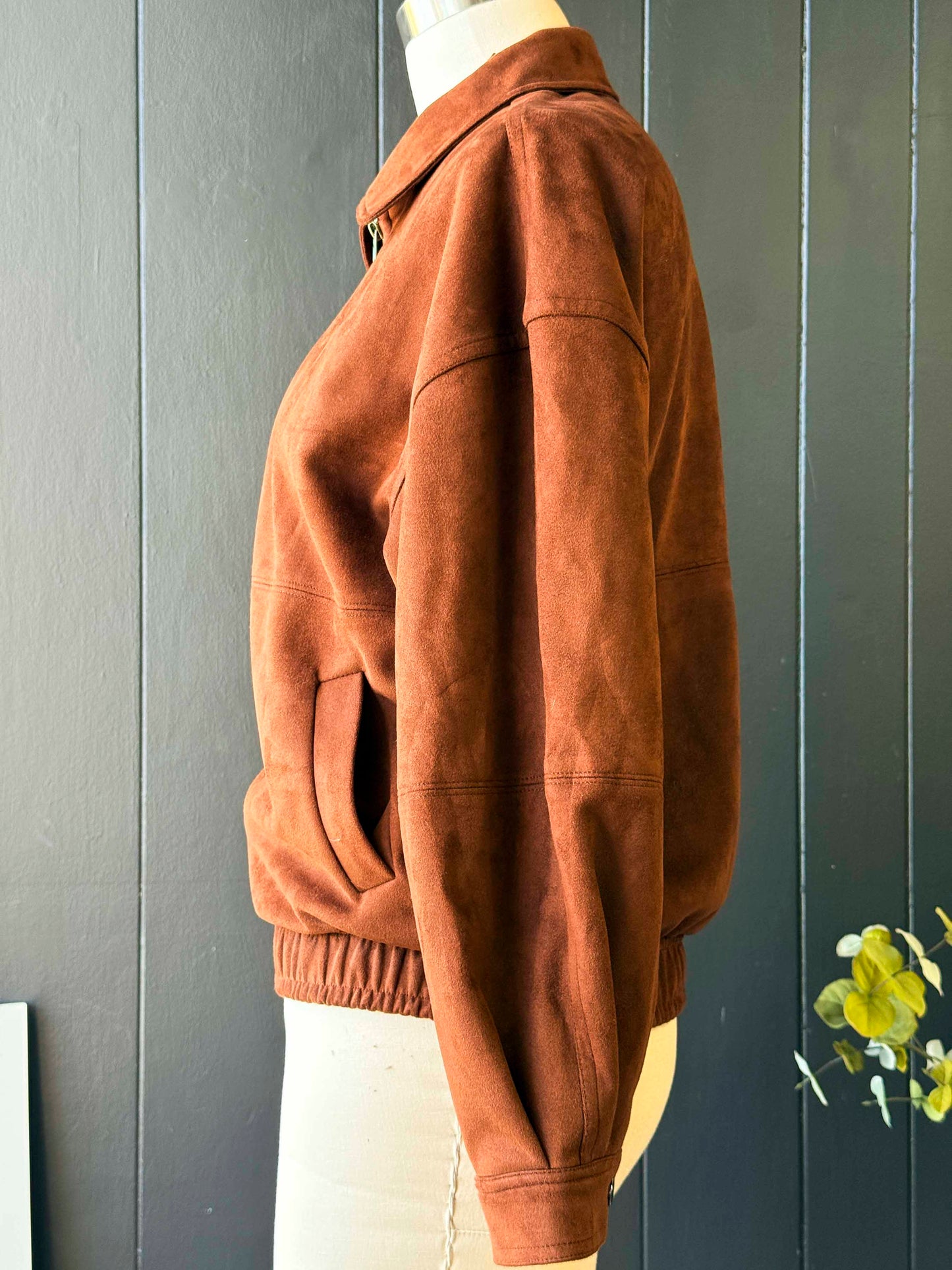Preloved Faux Suede Oversized Brick Bomber Jacket - Size S
