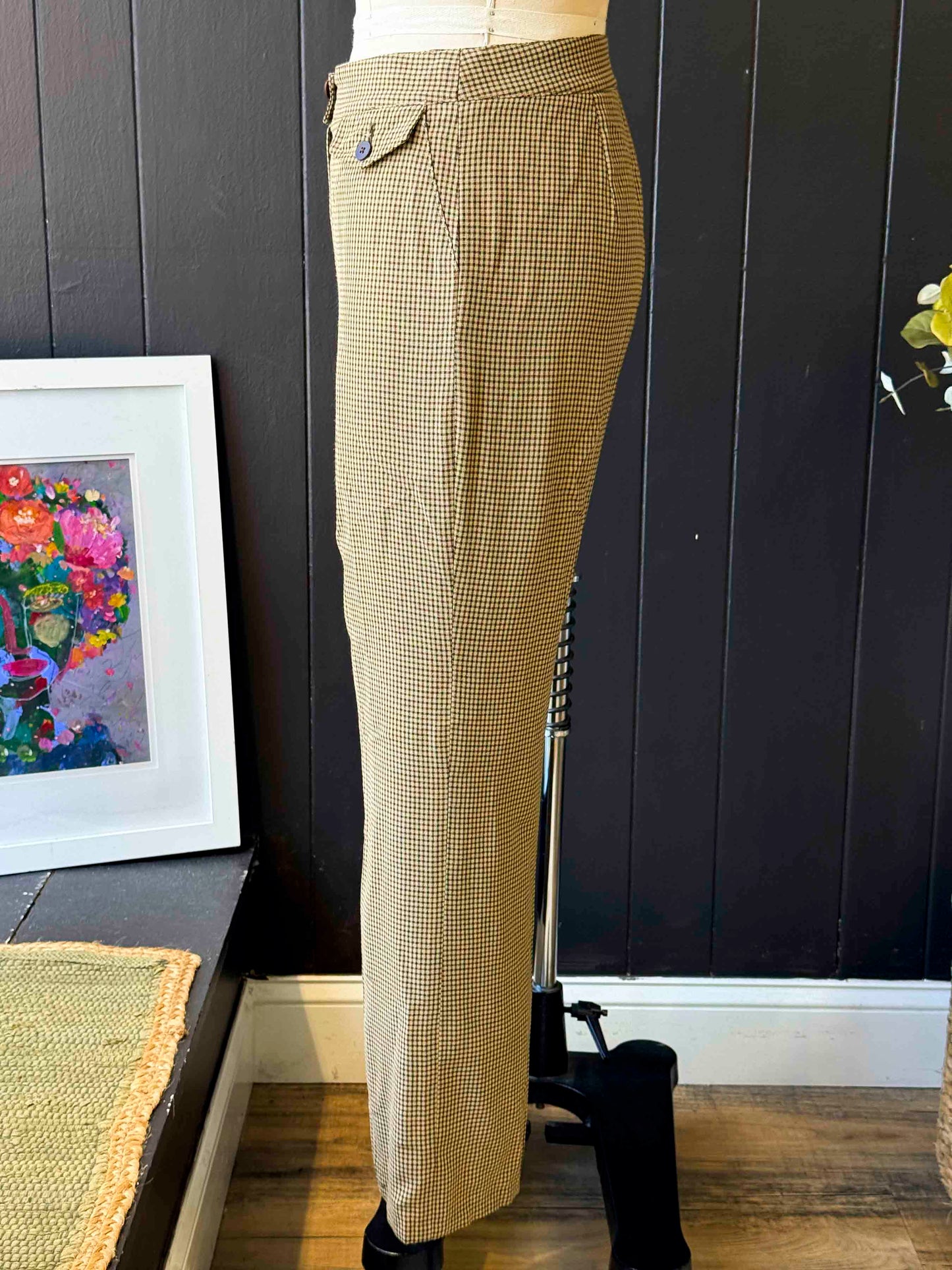 Vintage Allen Waller Plaid Tan Trouser - Size L