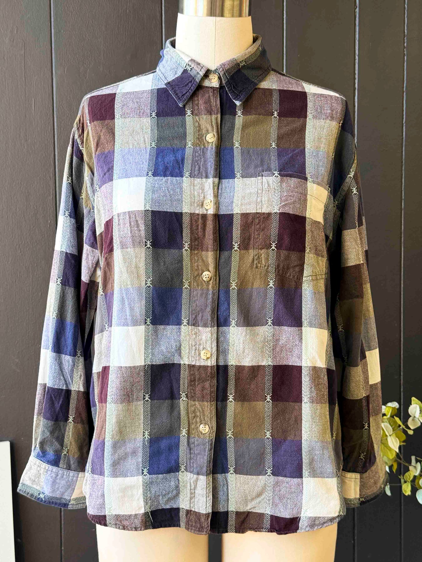 Vintage Cotton Dressbarn Plaid Button-down Top - Size L
