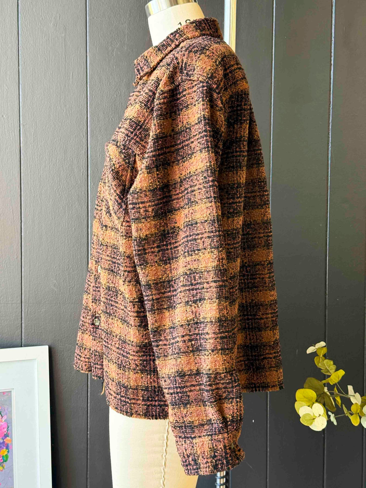 Preloved Terra Cotta Boucle Plaid Shirt Jacket - Size L