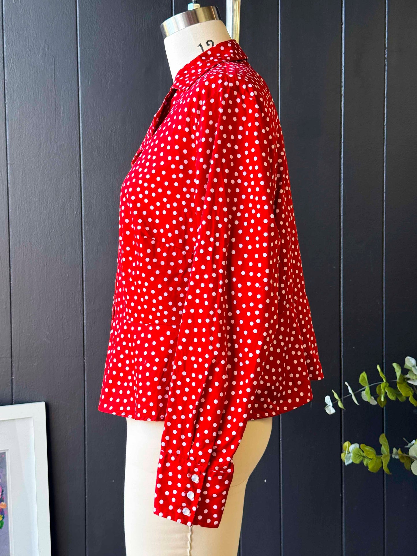 Pre-loved Jones New York Cotton Red with White Polka Dots Long Sleeve Button Up Shirt - Size 1XL