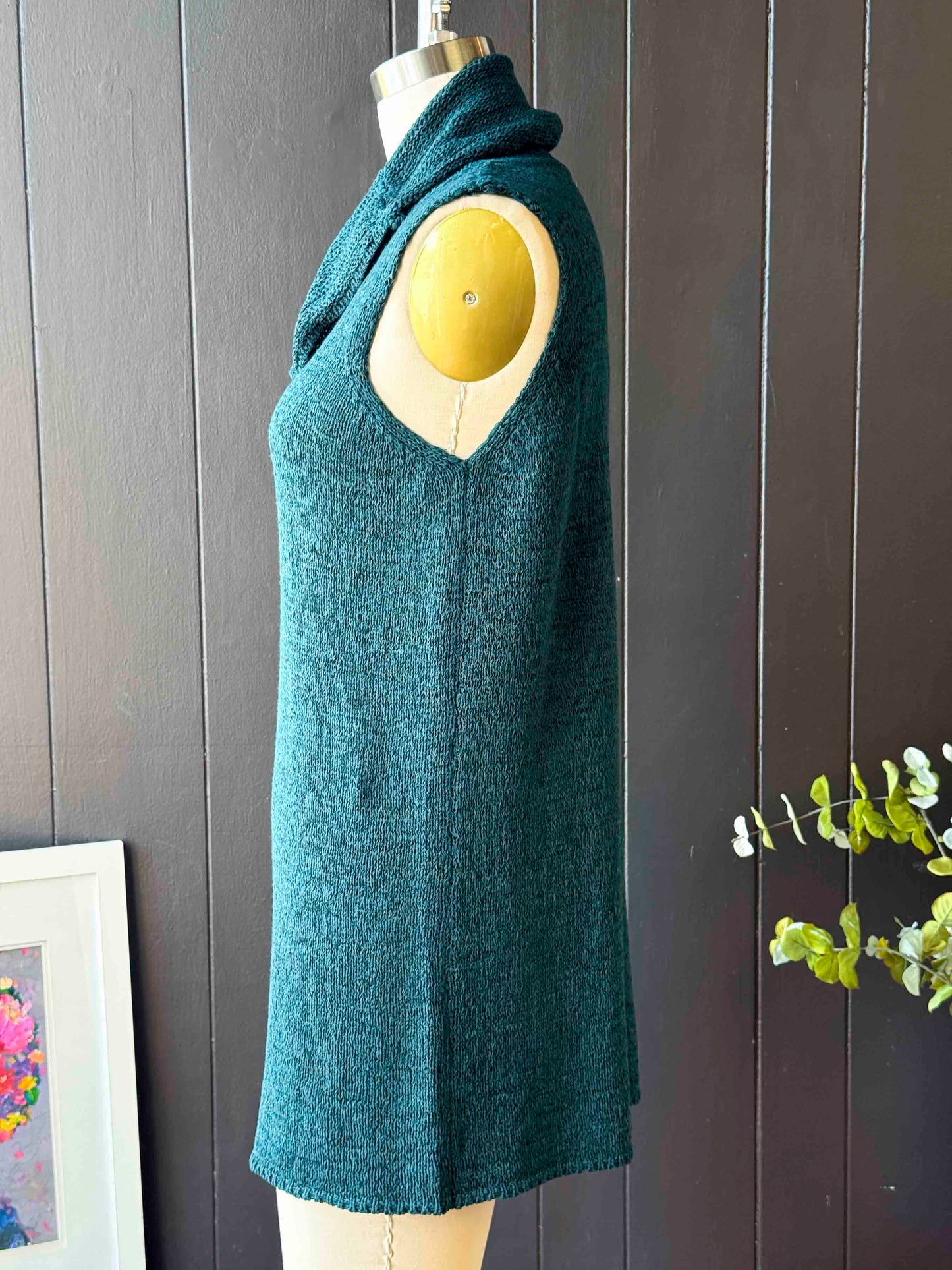 Preloved Passports Green Cowl Neck Sleeveless Sweater Tunic - Size S