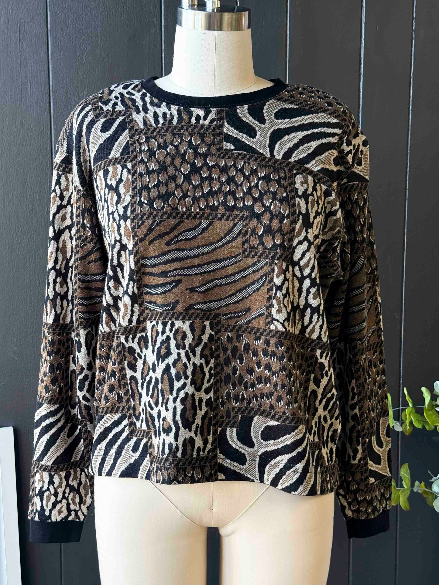 Vintage Cathy Daniels Animal Print Knit Top - Size L