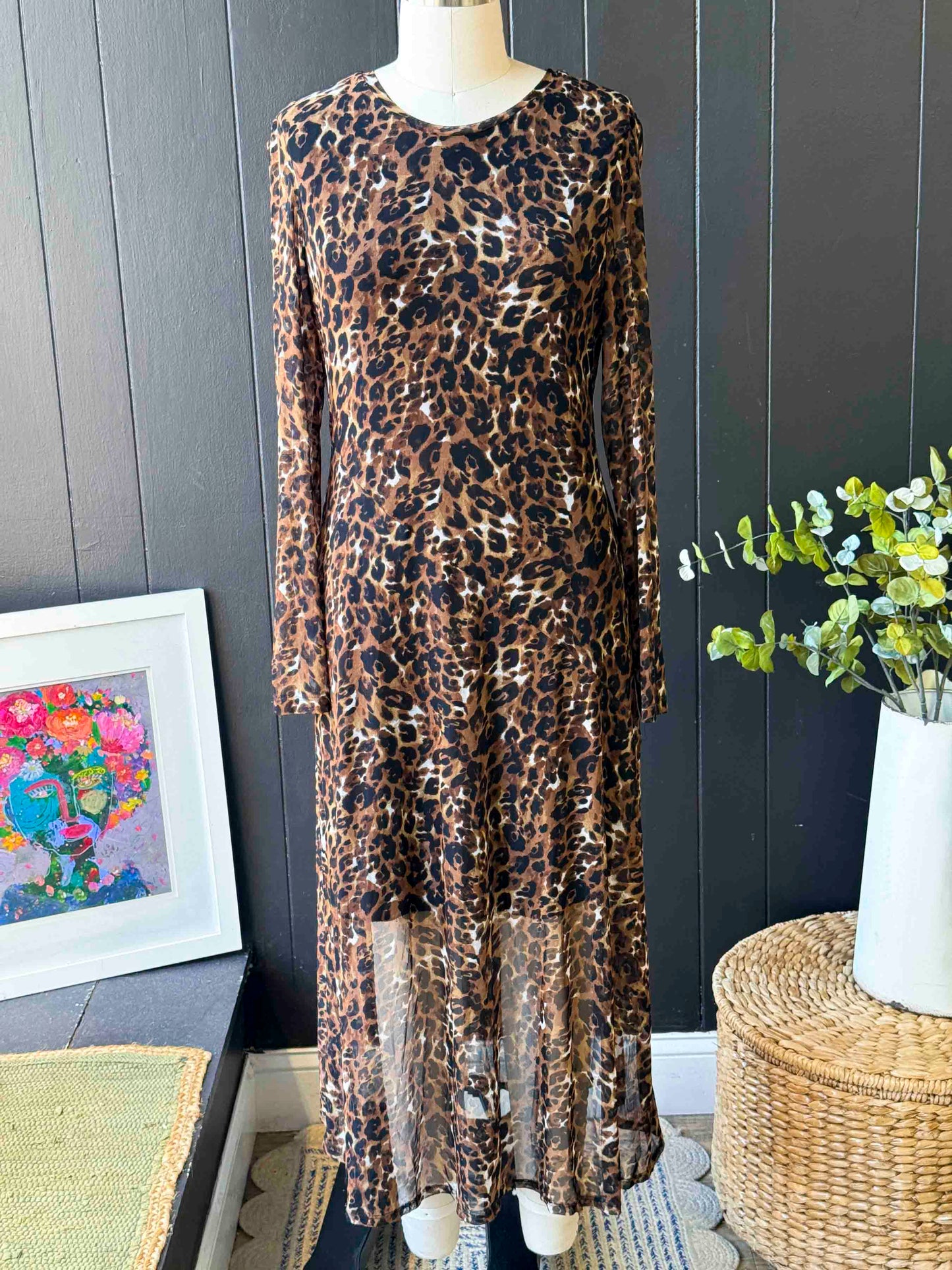 Pre-loved Connected Brown Leopard Print Long Sleeve Dress - Size L