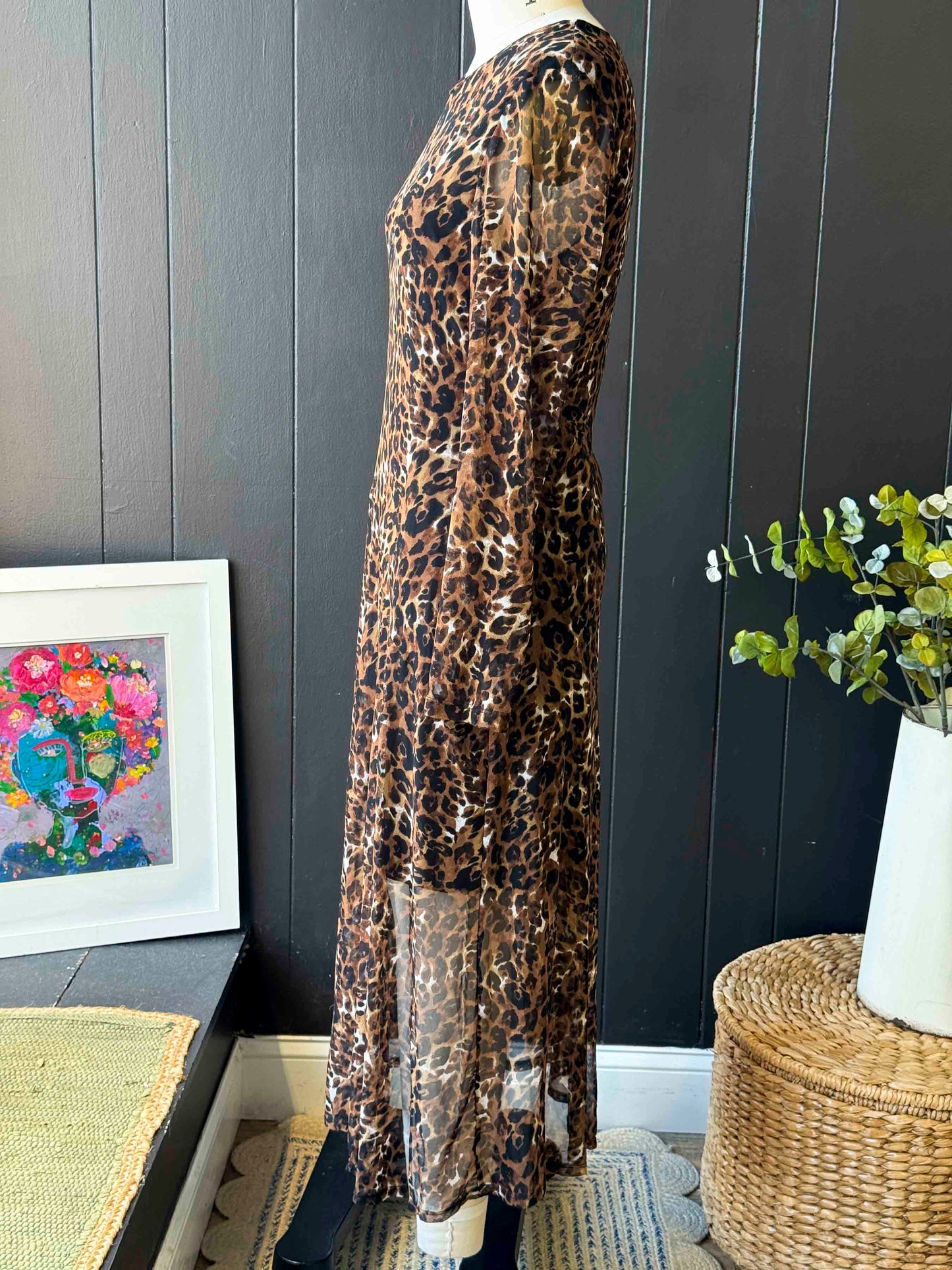 Pre-loved Connected Brown Leopard Print Long Sleeve Dress - Size L