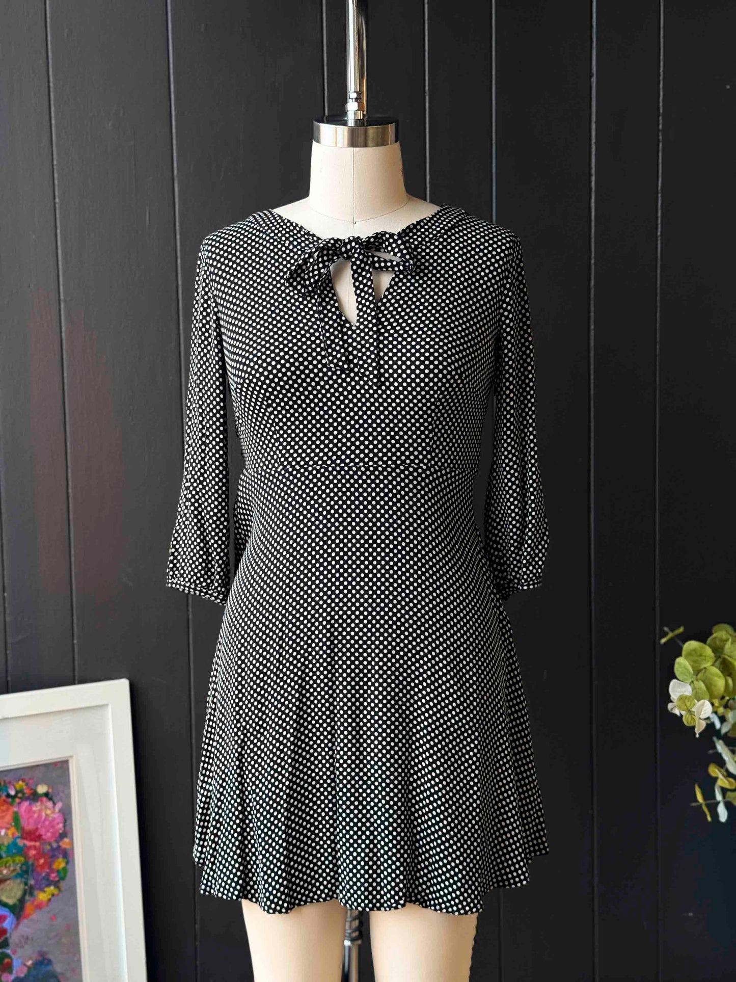 Pre-loved Bravissimo Black And White Polka Dot Quarter Sleeve Dress - Size M