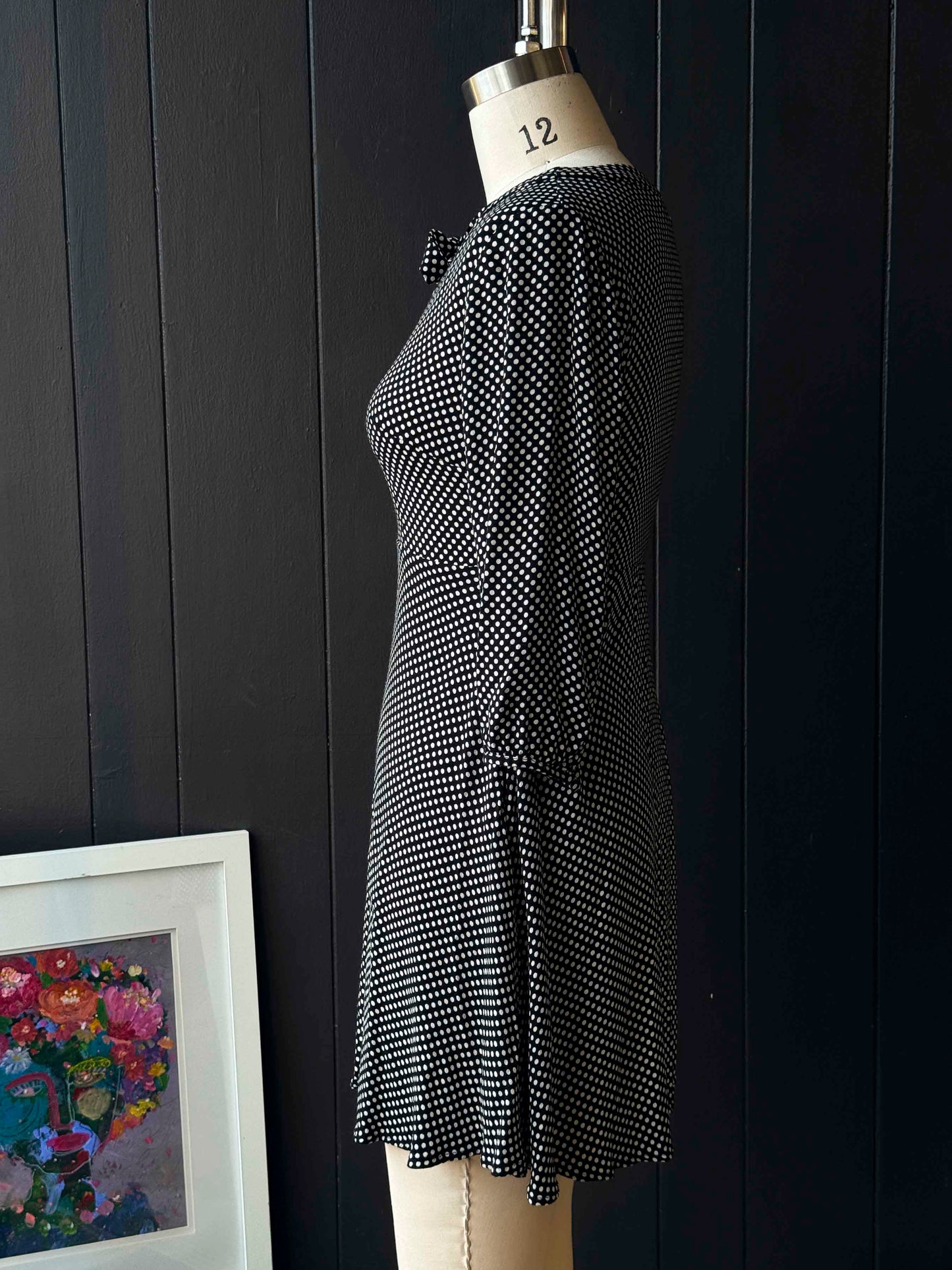 Pre-loved Bravissimo Black And White Polka Dot Quarter Sleeve Dress - Size M