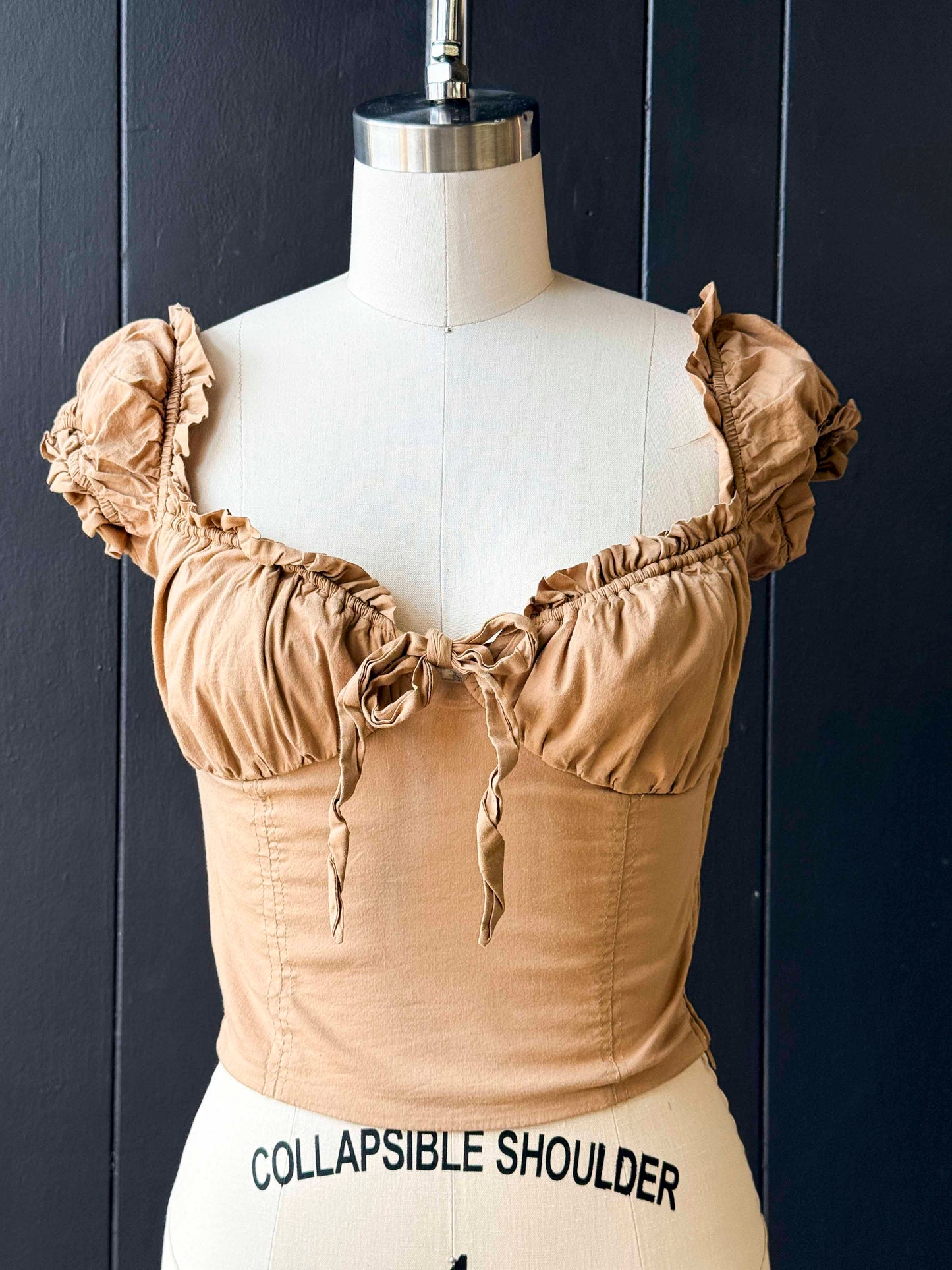 Pre-loved I Am Gia Naomi Beige Off The Shoulder Crop Top - Size S