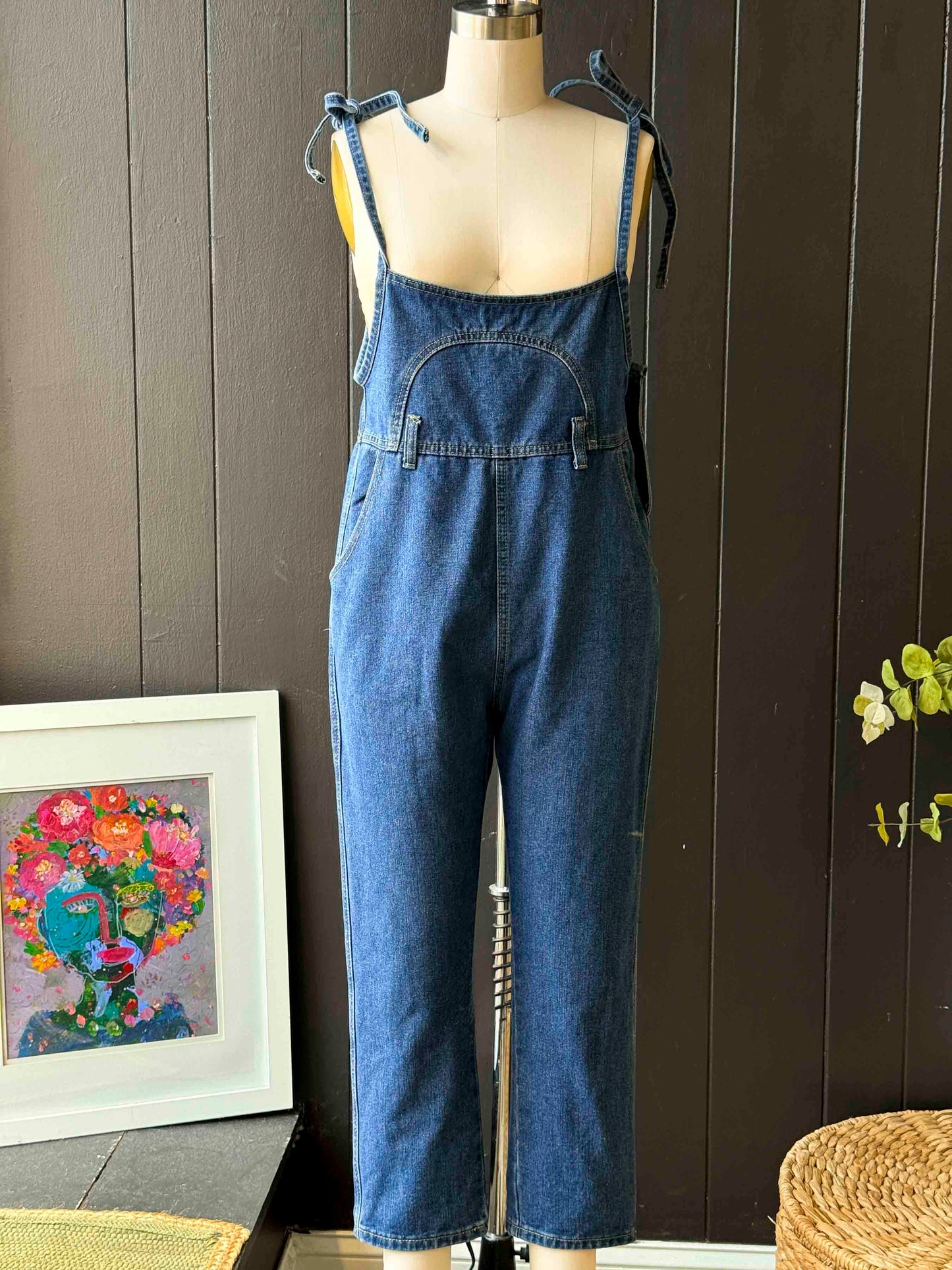 Pre-loved Blue Denim Underbust Jumpsuit With Thin Straps - Size S