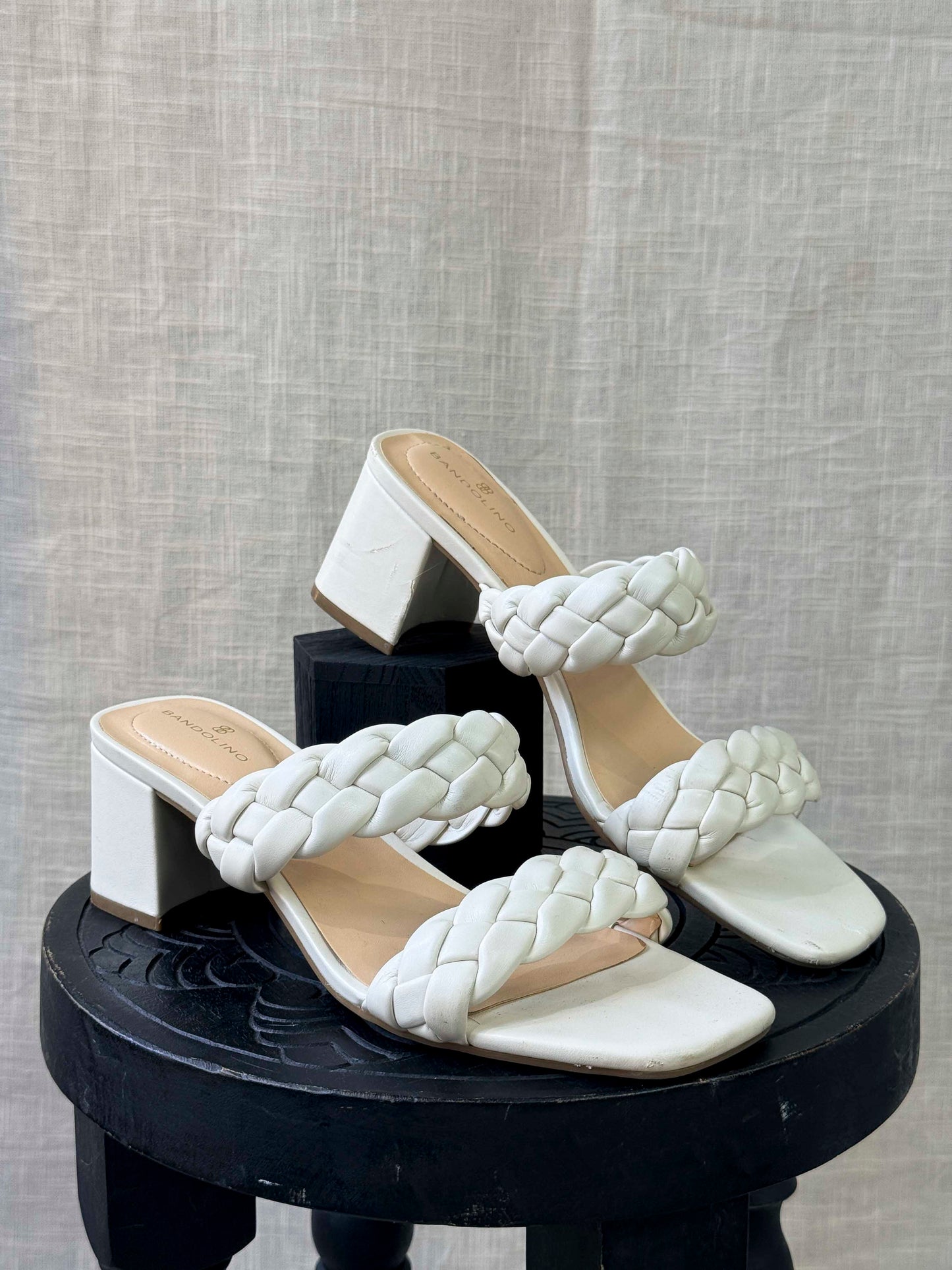 Pre-loved Bandolino White Braided Heels - Size 9