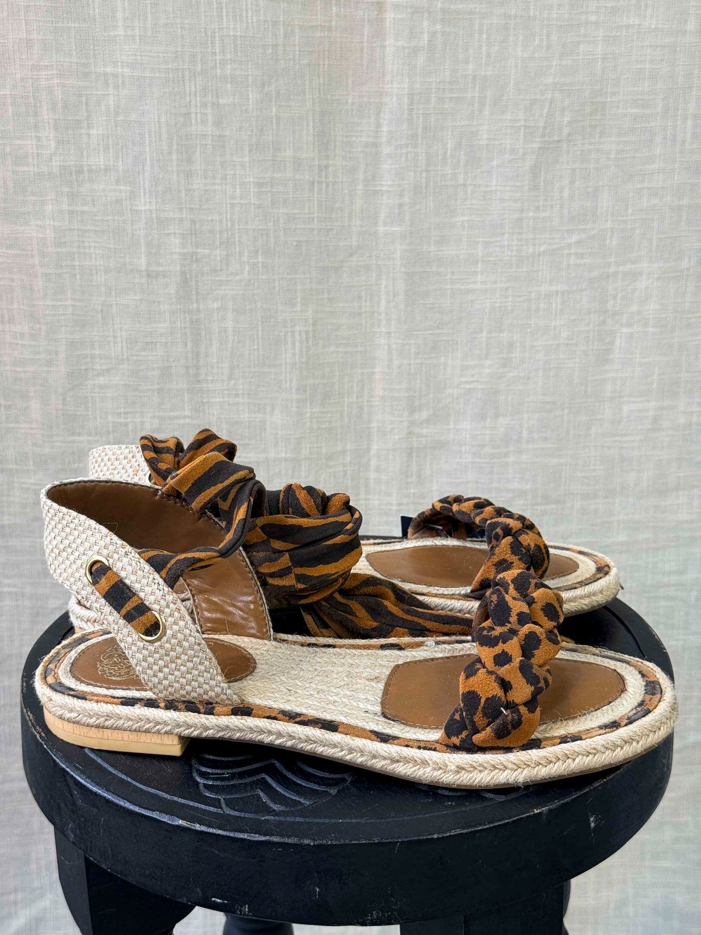 Pre-loved Vince Camuto Tiger Print And Weave Flat Sandals - Size 10