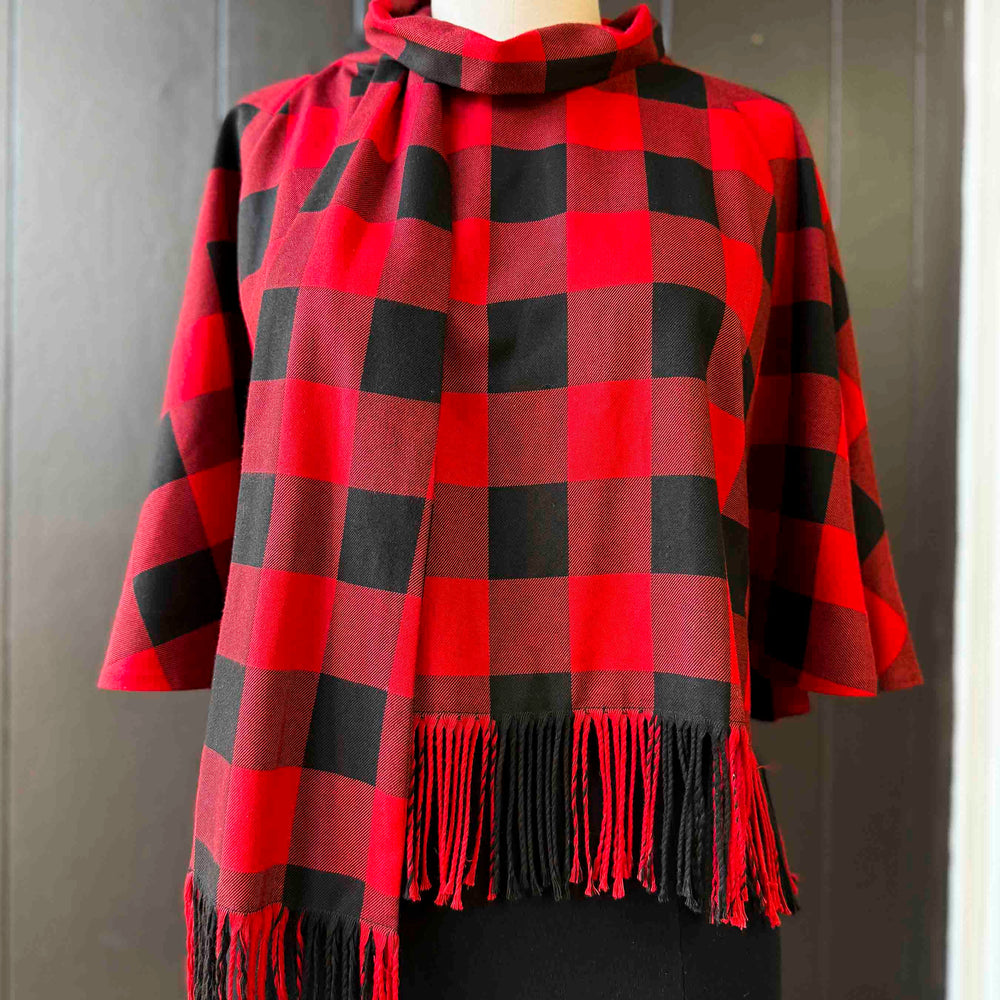 Pre-loved Red & Black Check Cape - Size M