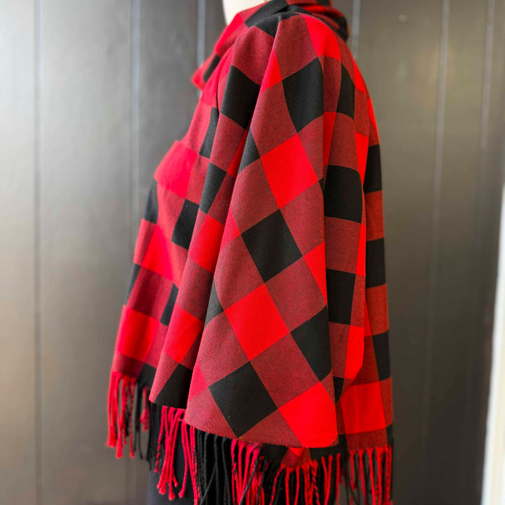 Pre-loved Red & Black Check Cape - Size M