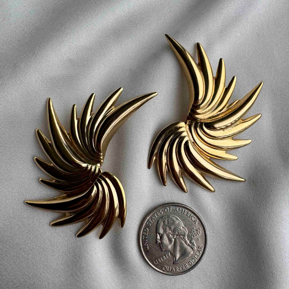 
                      
                        Vintage Gold Statement Earrings – Sculptural Wing Design
                      
                    