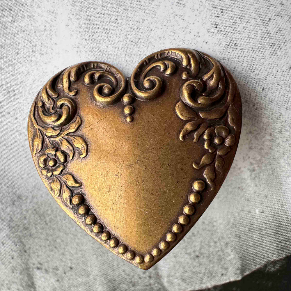 
                      
                        Vintage Ornate Heart Earrings – Aged Brass Finish
                      
                    