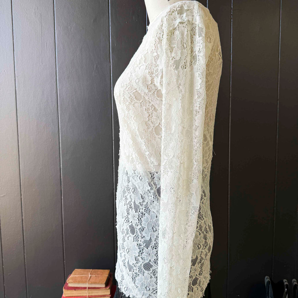 Pre-loved Sandro Paris White Lace Snap Back Blouse - Size M