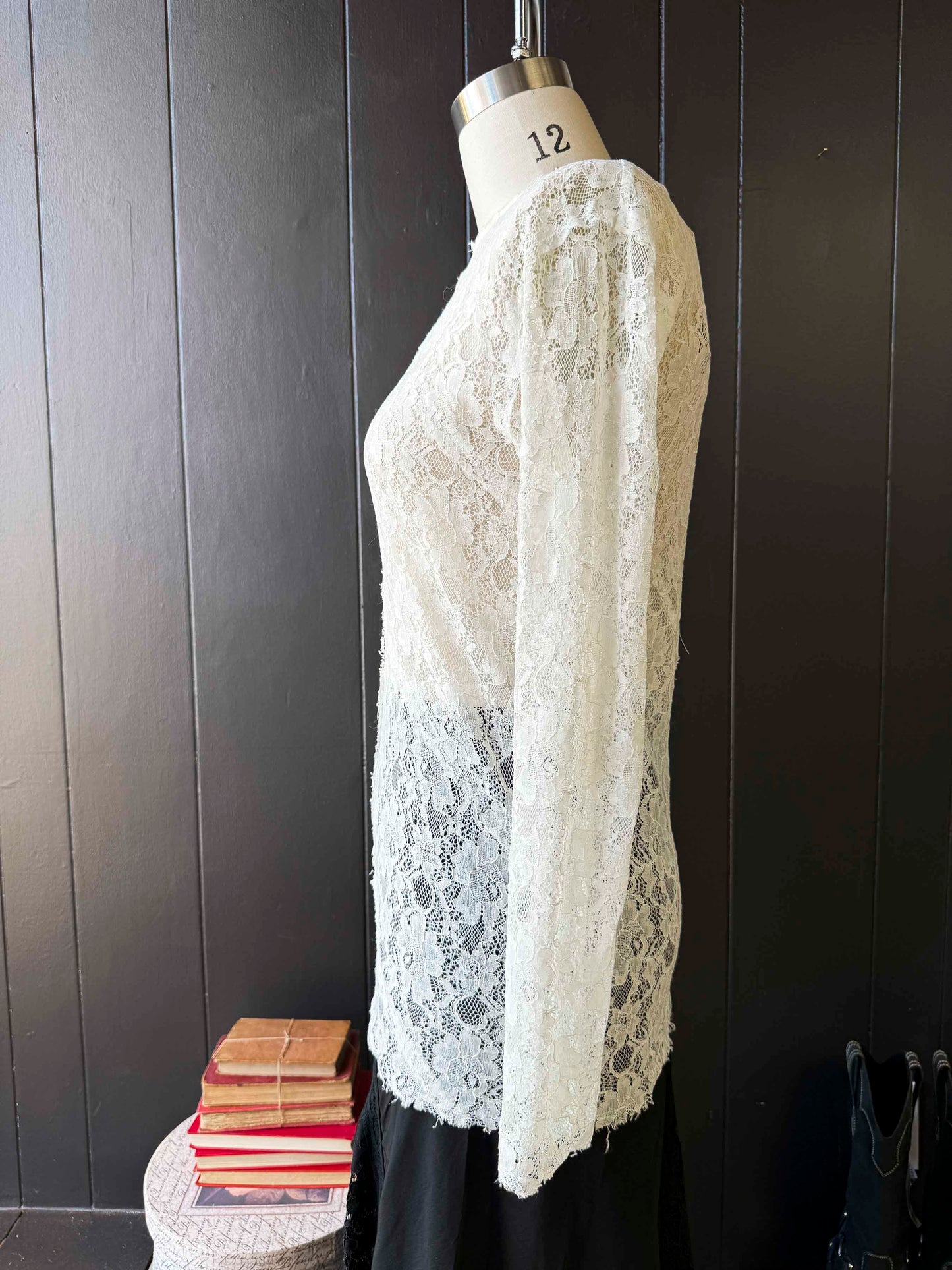 Pre-loved Sandro Paris White Lace Snap Back Blouse - Size M