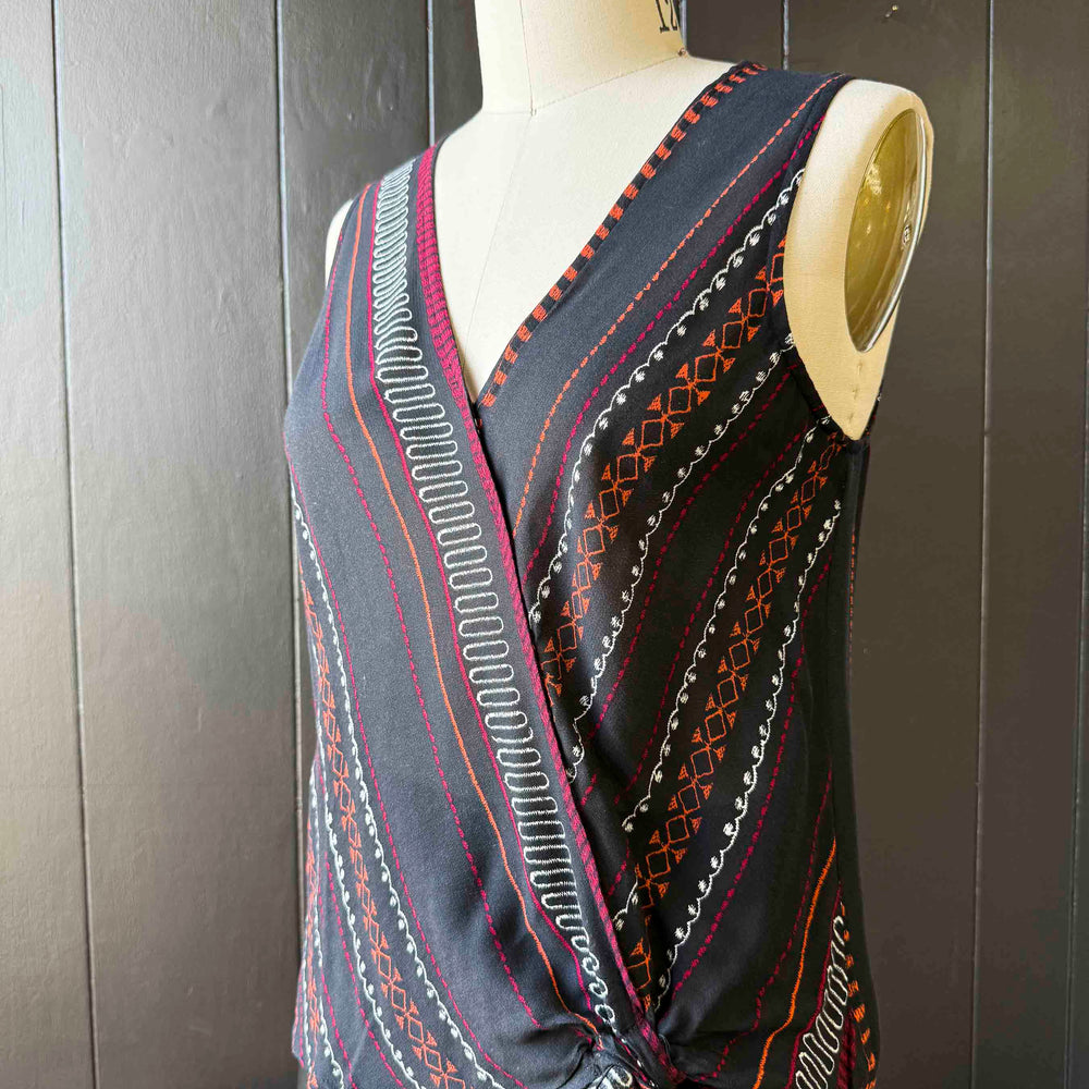 Pre-loved Black Red & Orange Patterned Top - Size S