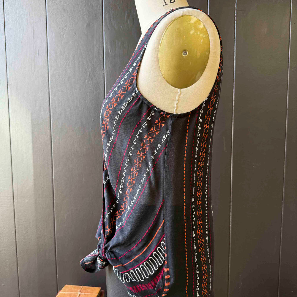 Pre-loved Black Red & Orange Patterned Top - Size S