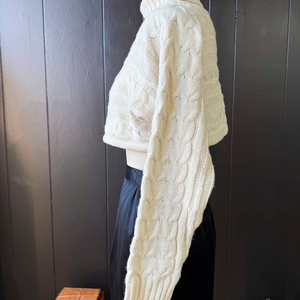 Pre-loved Crop Cable Turtleneck Cream Sweater - Size S