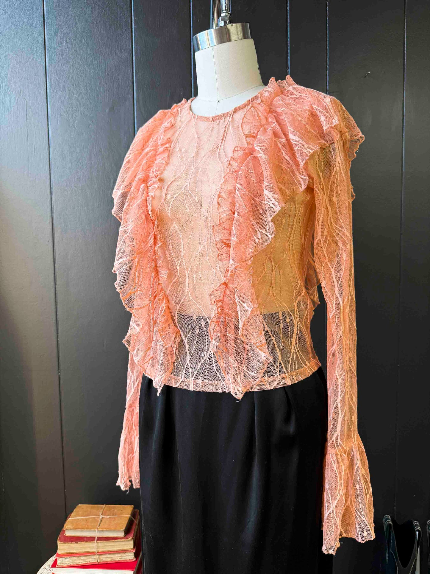 Pre-loved Sheer Pink Ruffle Blouse - Size S