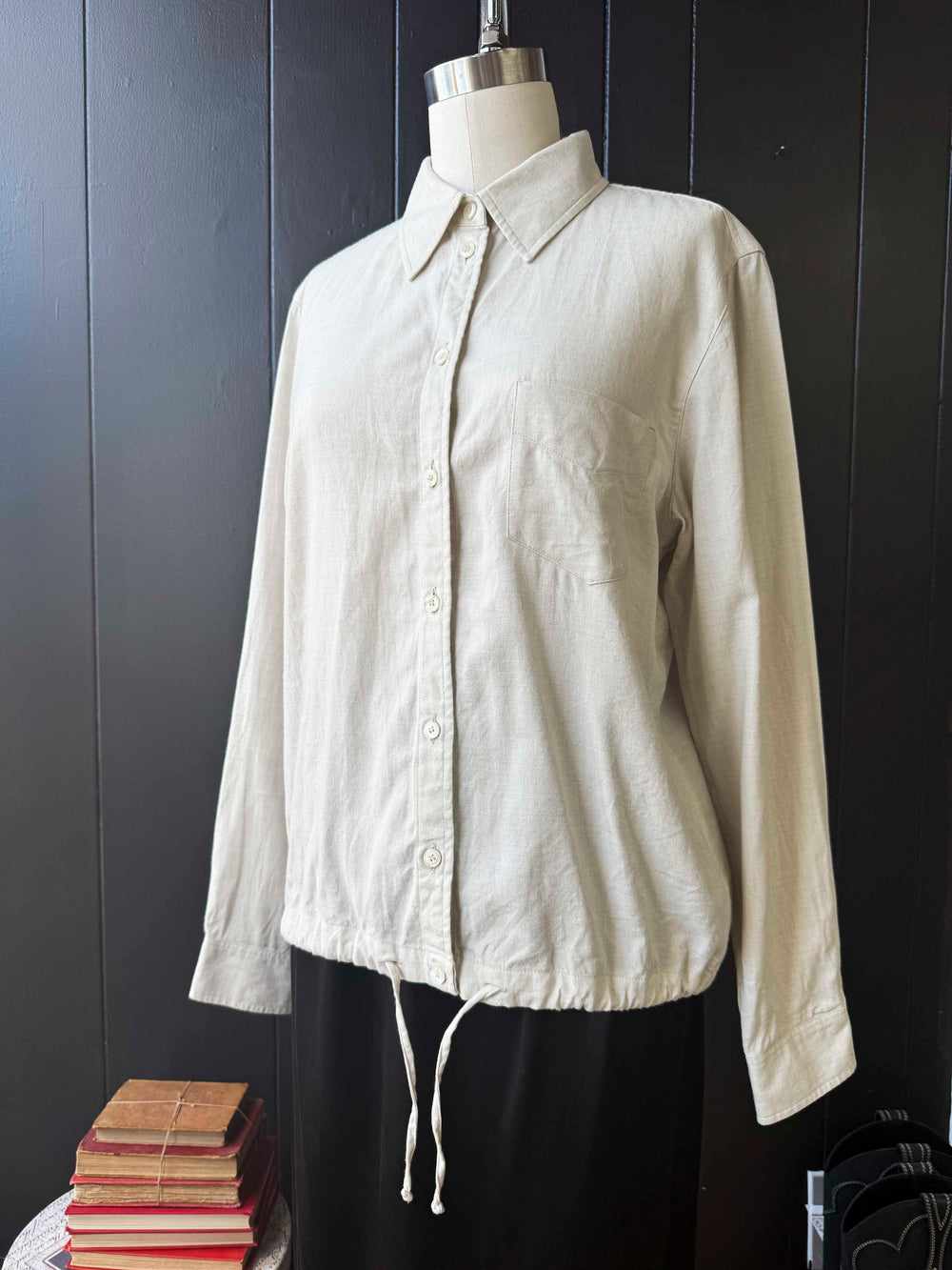 Pre-loved Tan Button-down Cinched Bottom Top - Size M