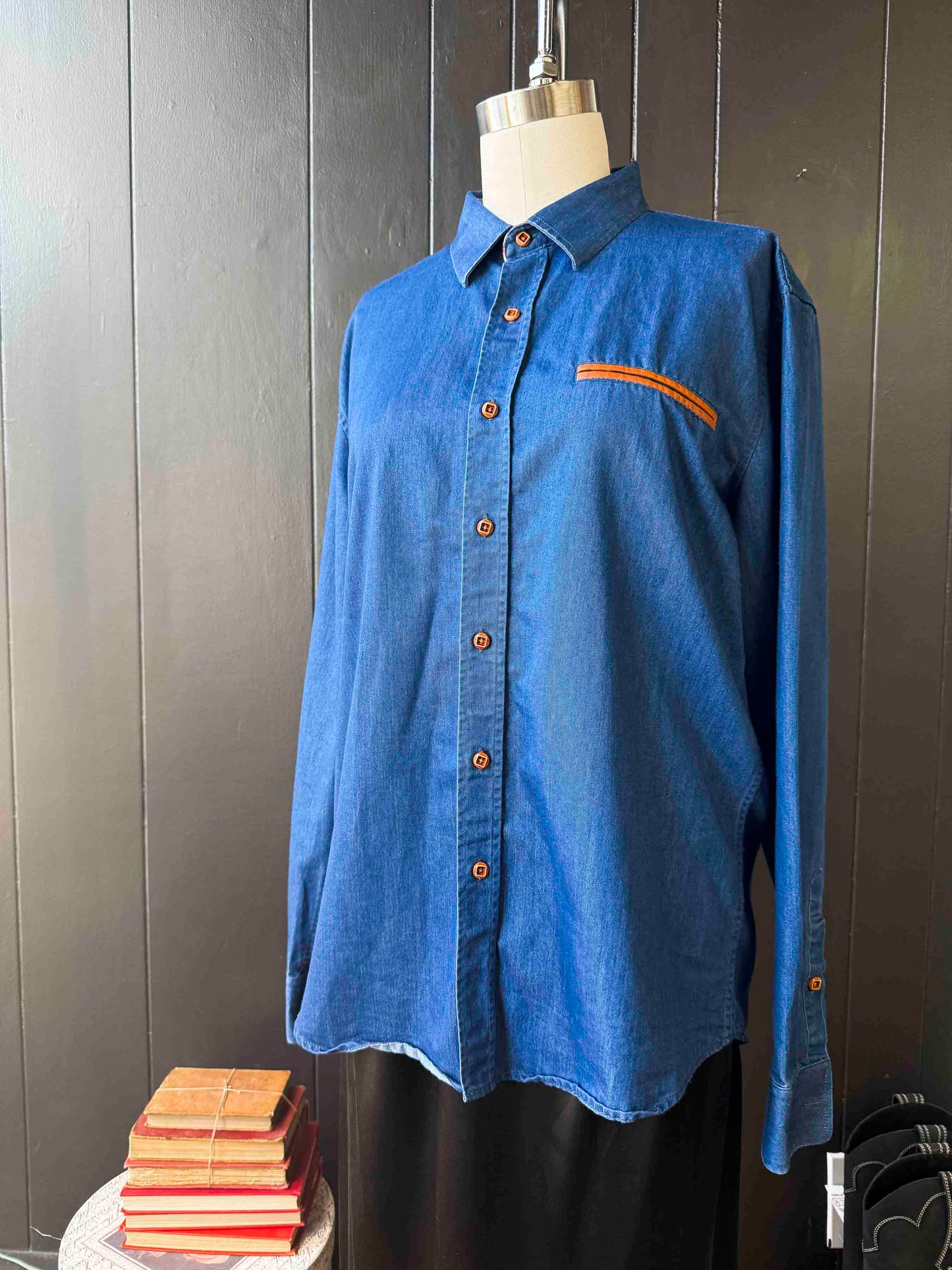 Pre-loved Denim Button-down Top - Size S