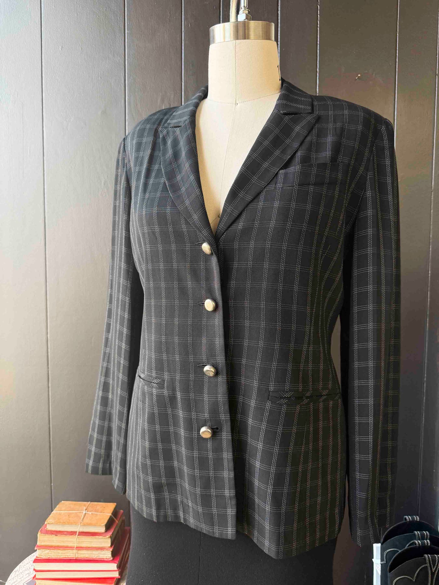 Pre-loved Black Check Blazer - Size L