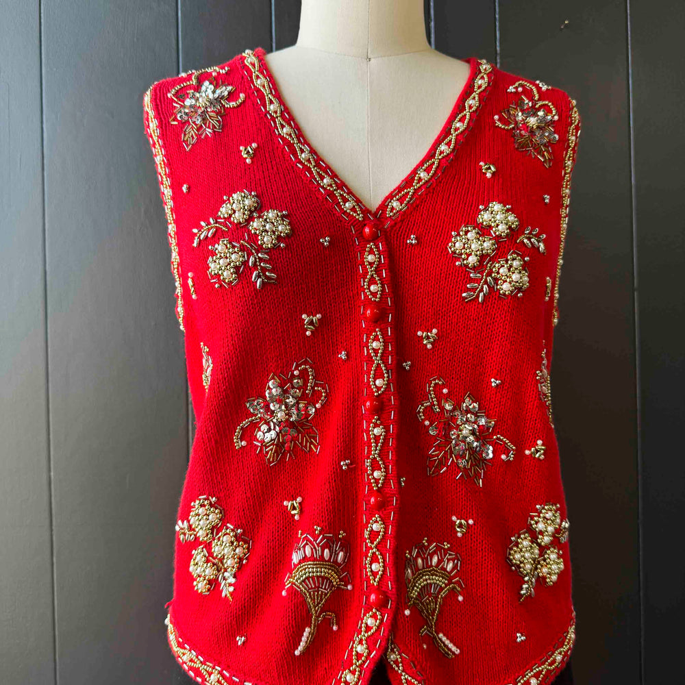 Vintage Red Yarnworks Holiday Beaded Sweater Vest - Size M