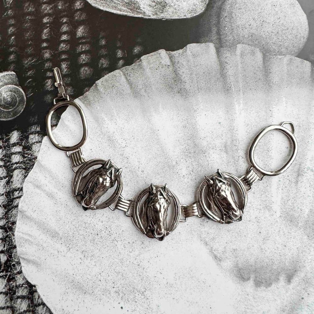 
                      
                        Vintage Silver Horsehead Western Bracelet
                      
                    