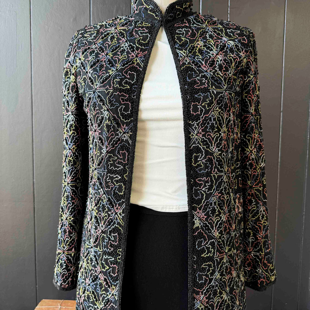 Vintage Black Beaded Jacket - Size S