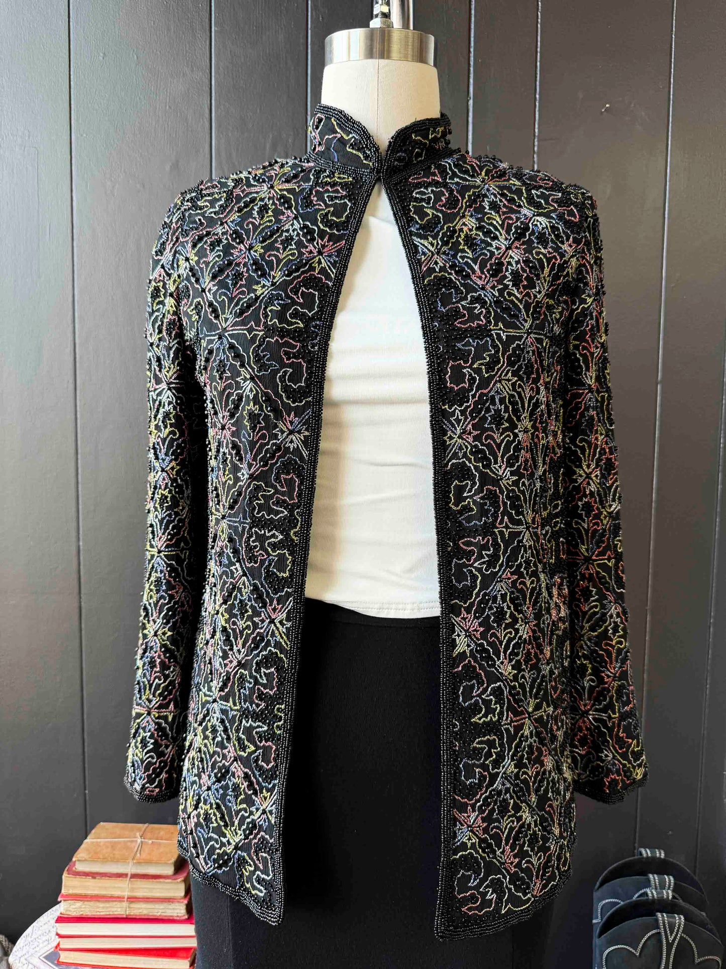 Vintage Black Beaded Jacket - Size S