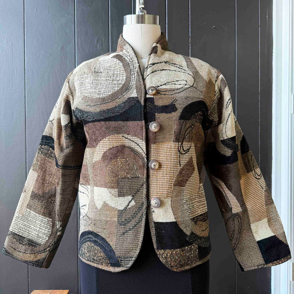 Vintage Custom Handmade Brown & Black Abstract Jacket - Size XS