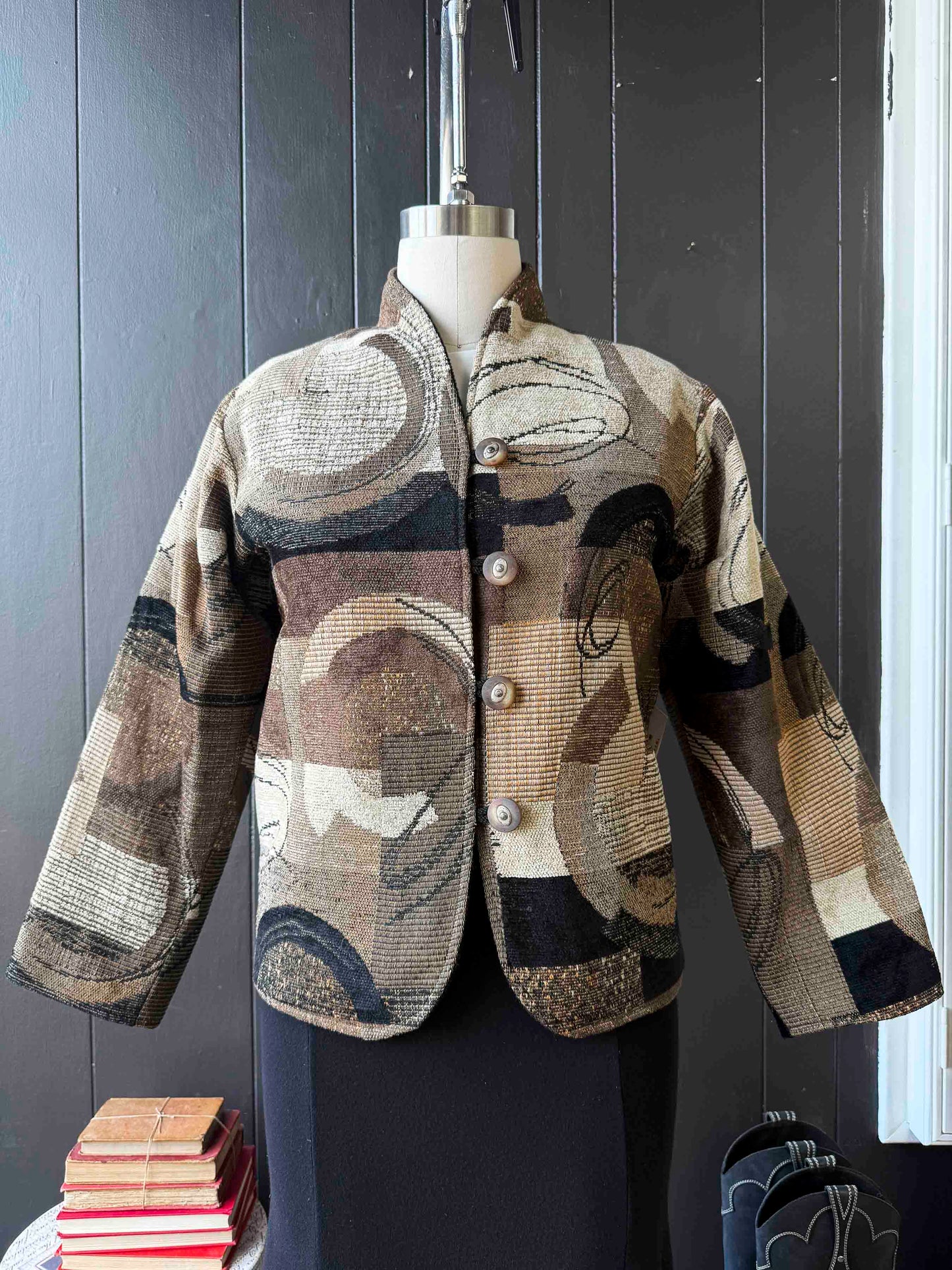 Vintage Custom Handmade Brown & Black Abstract Jacket - Size XS