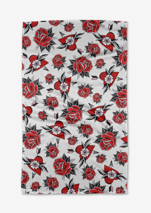 Hearts and Roses Kitchen Tea Towel