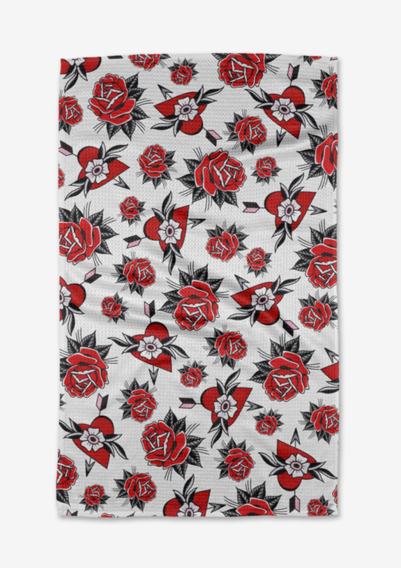 Hearts and Roses Kitchen Tea Towel
