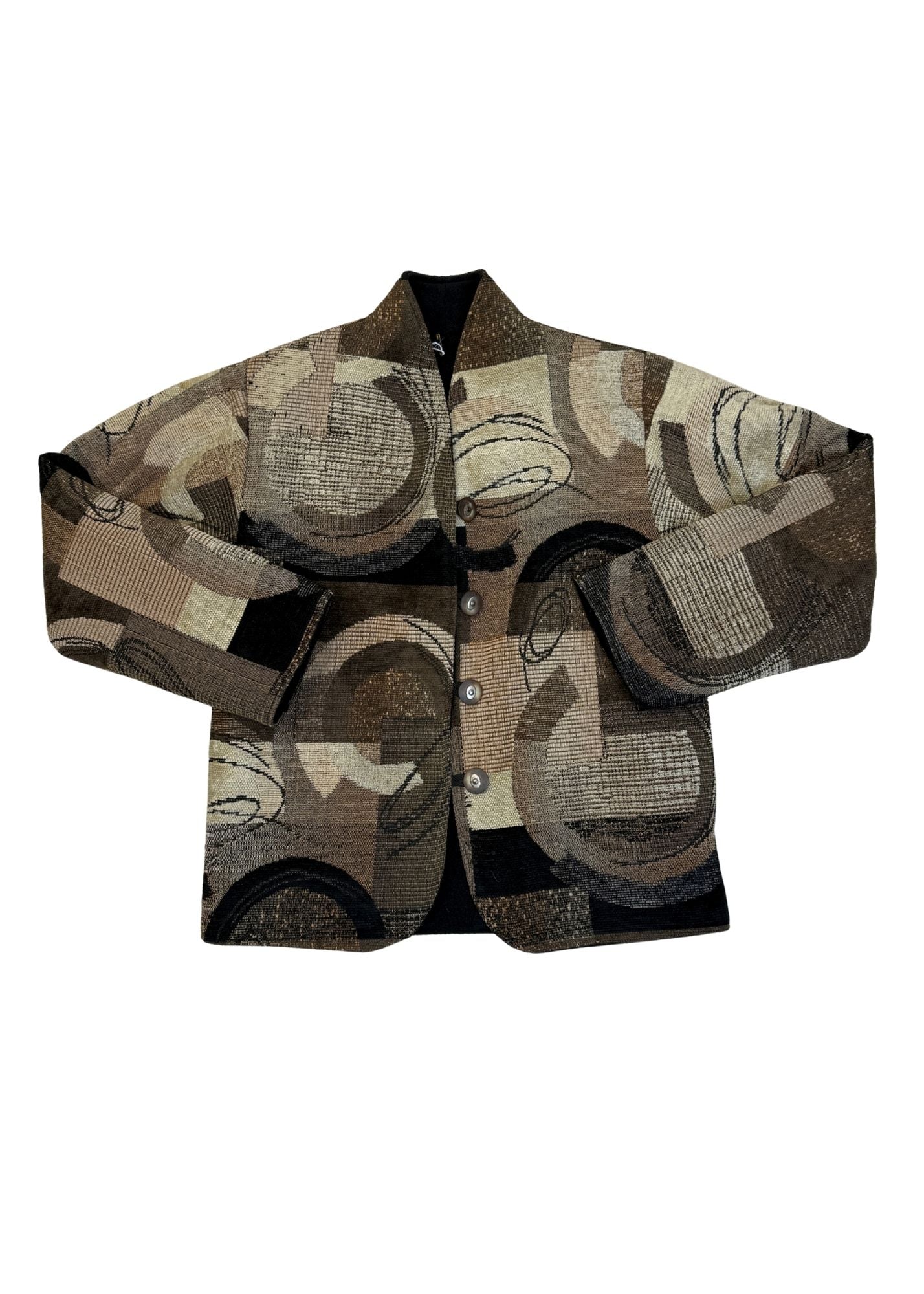 Vintage Custom Handmade Brown & Black Abstract Jacket - Size XS