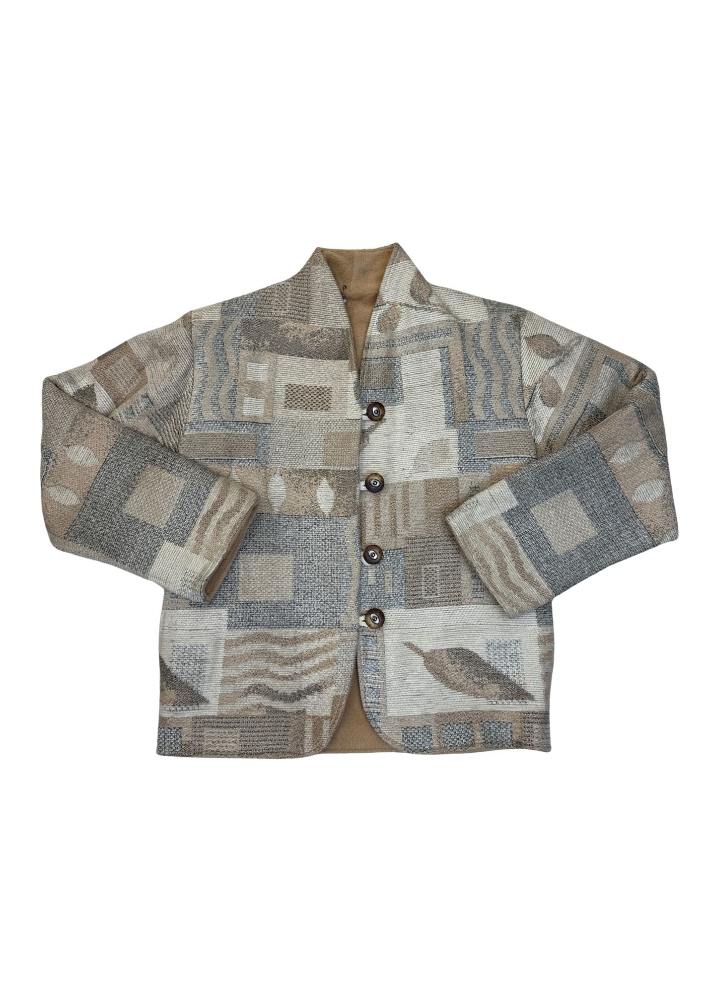 Vintage Custom Handmade Taupe & Cream Jacekt - Size XS