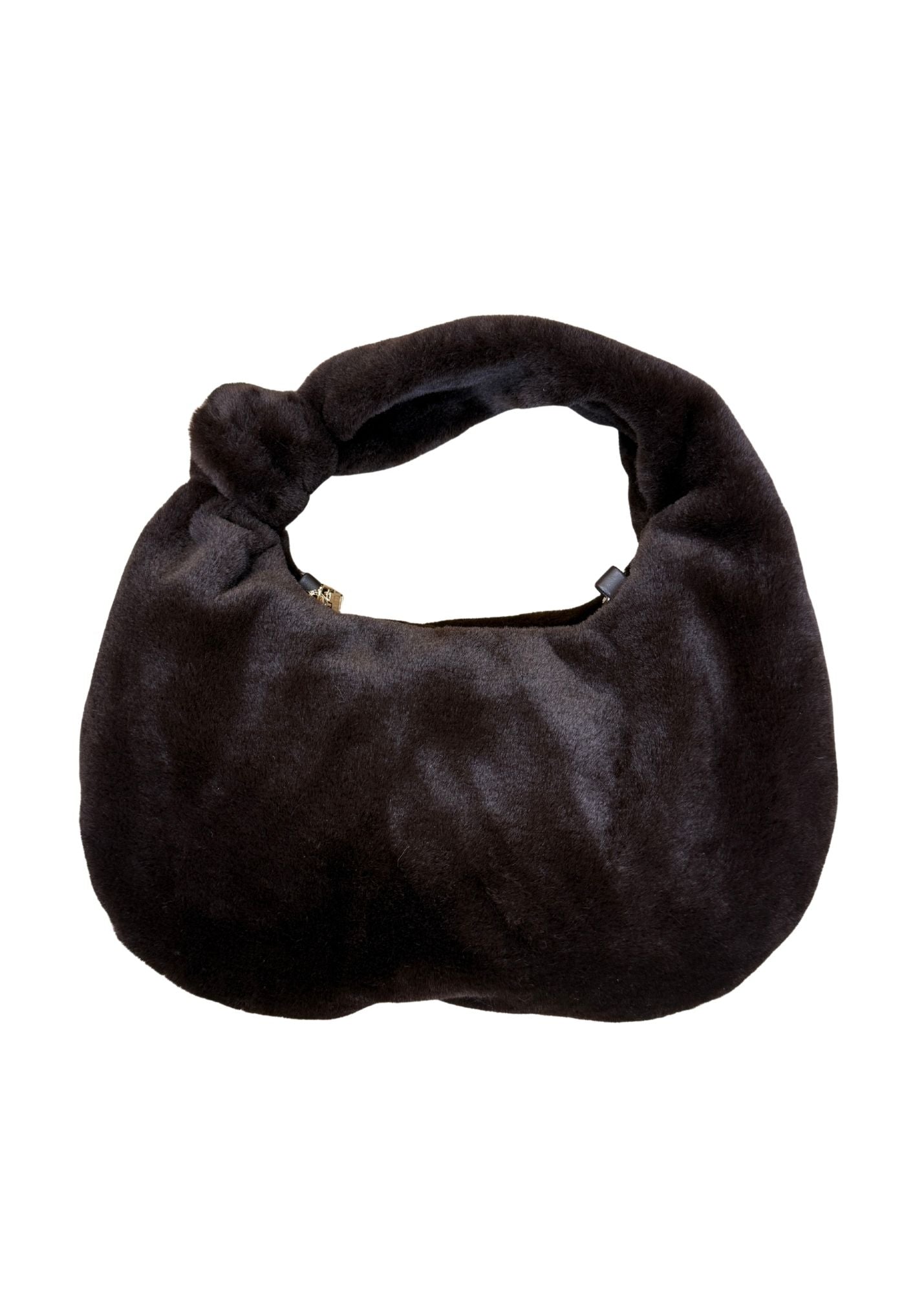Chocolate Brown Fuzzy Shoulder Bag with Crossbody Chain