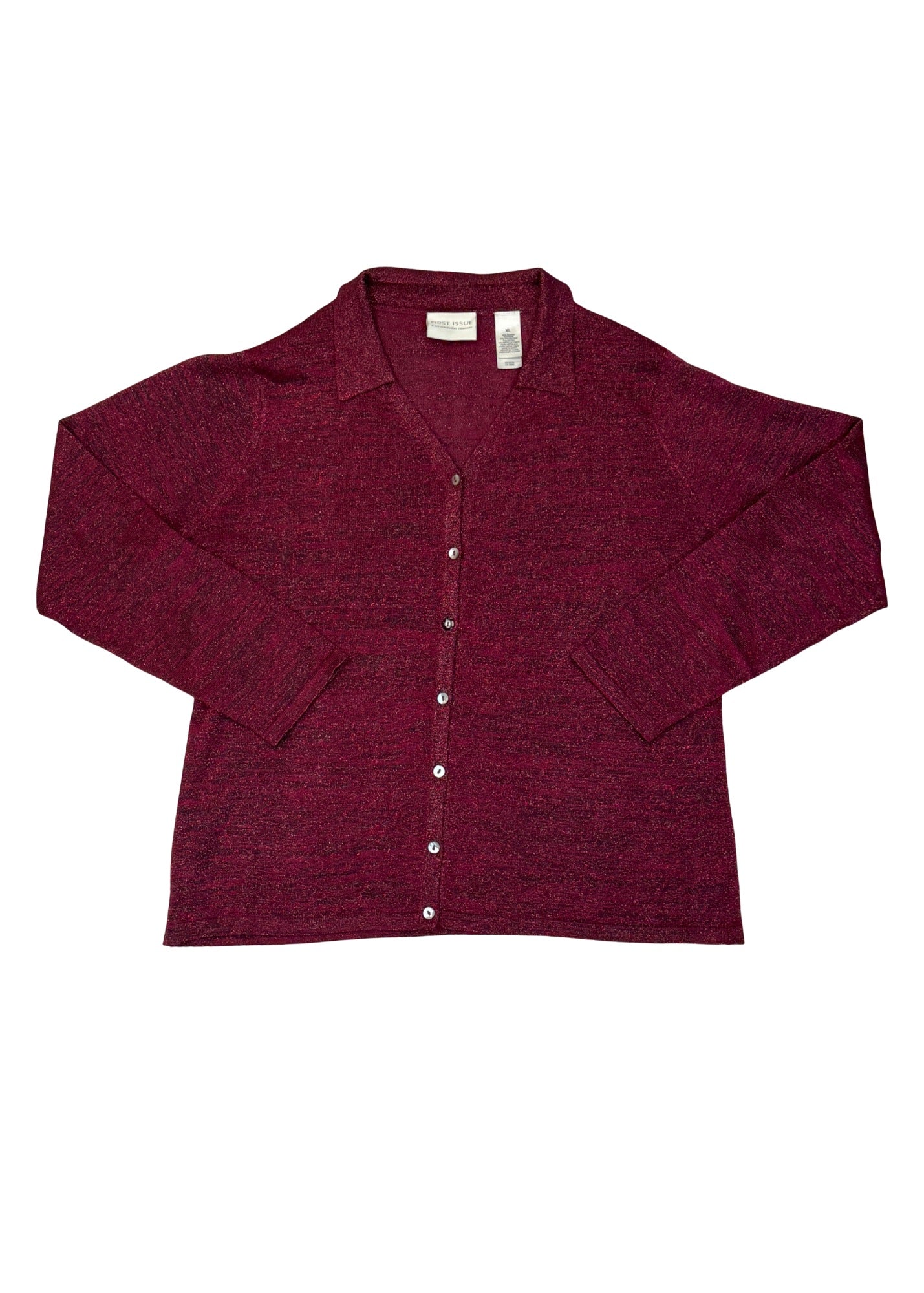 Pre-loved Liz Claiborne Red Lurex Marled Cardigan Sweater - Size XL