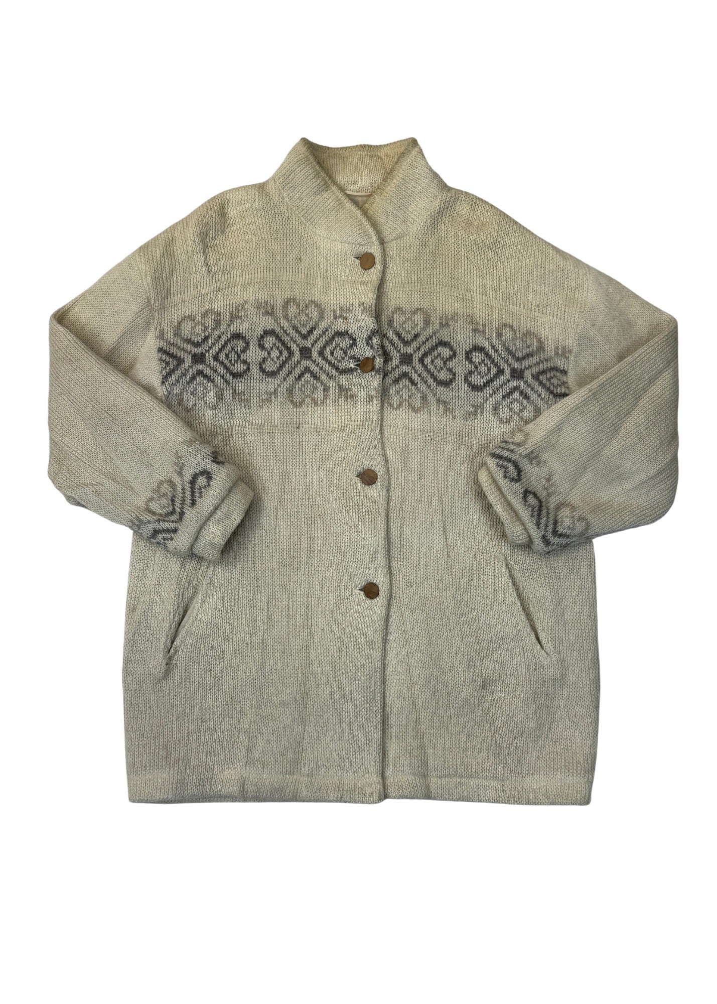 Vintage Wool Patterned Cardigan - Size XL