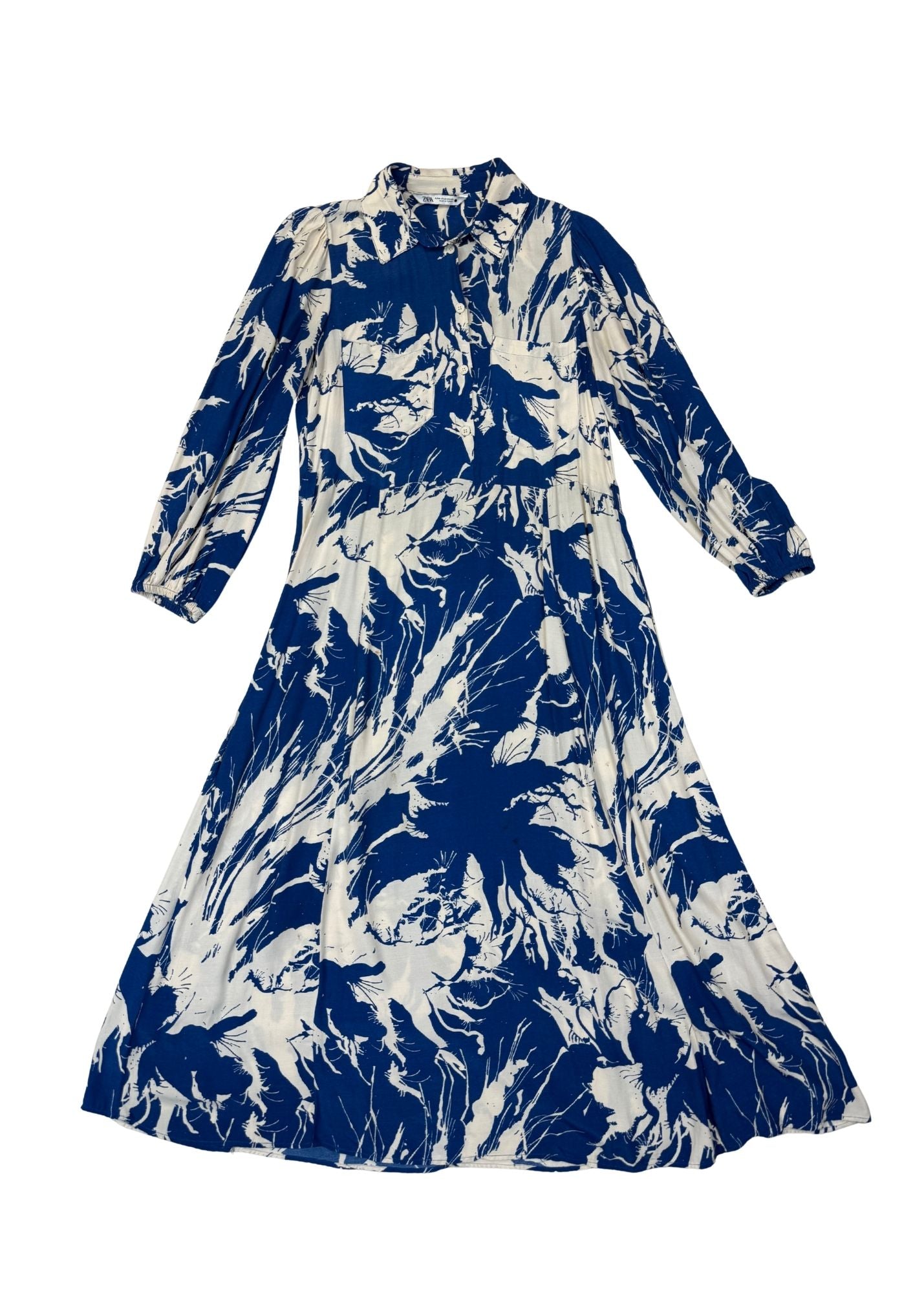 Pre-loved Blue & White Patterned Dress - Size M