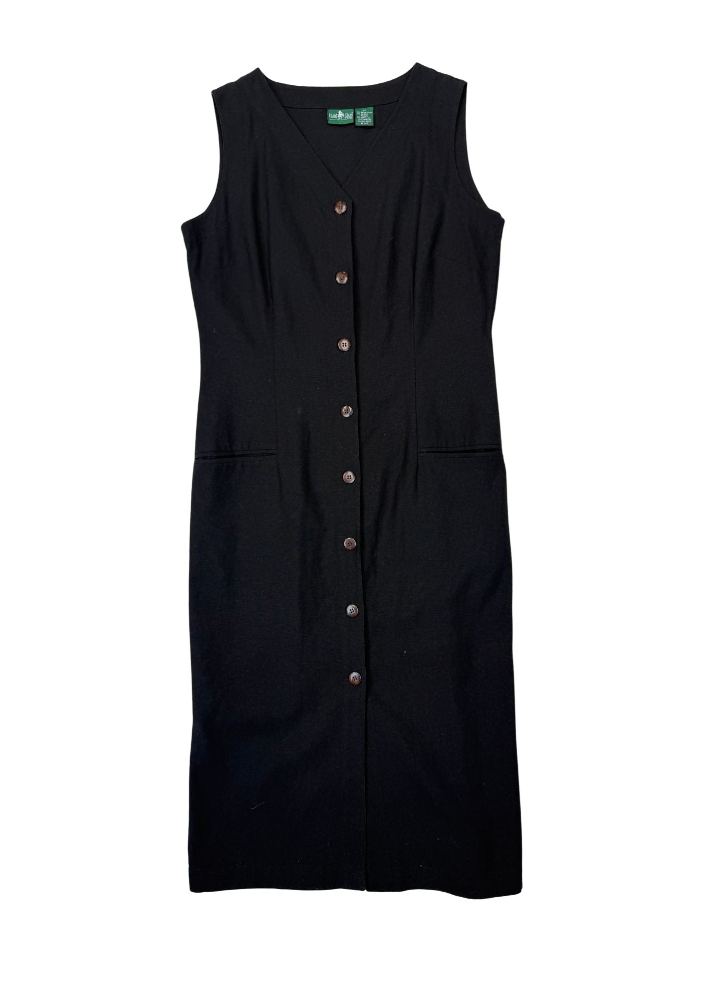Vintage Black Hunt Club Button Front Midi Dress - Size M