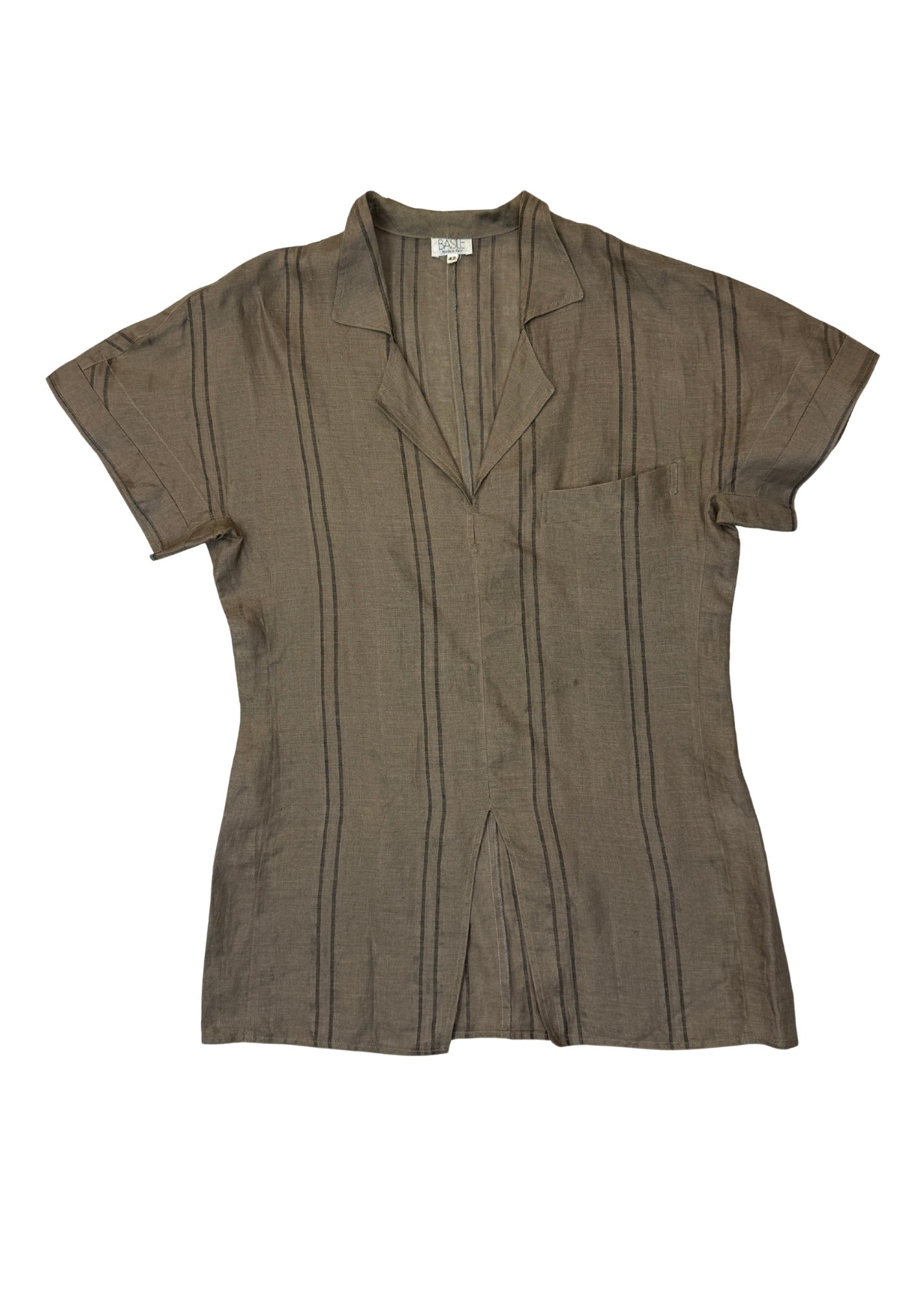 Vintage Linen Brown Striped Top - Size M