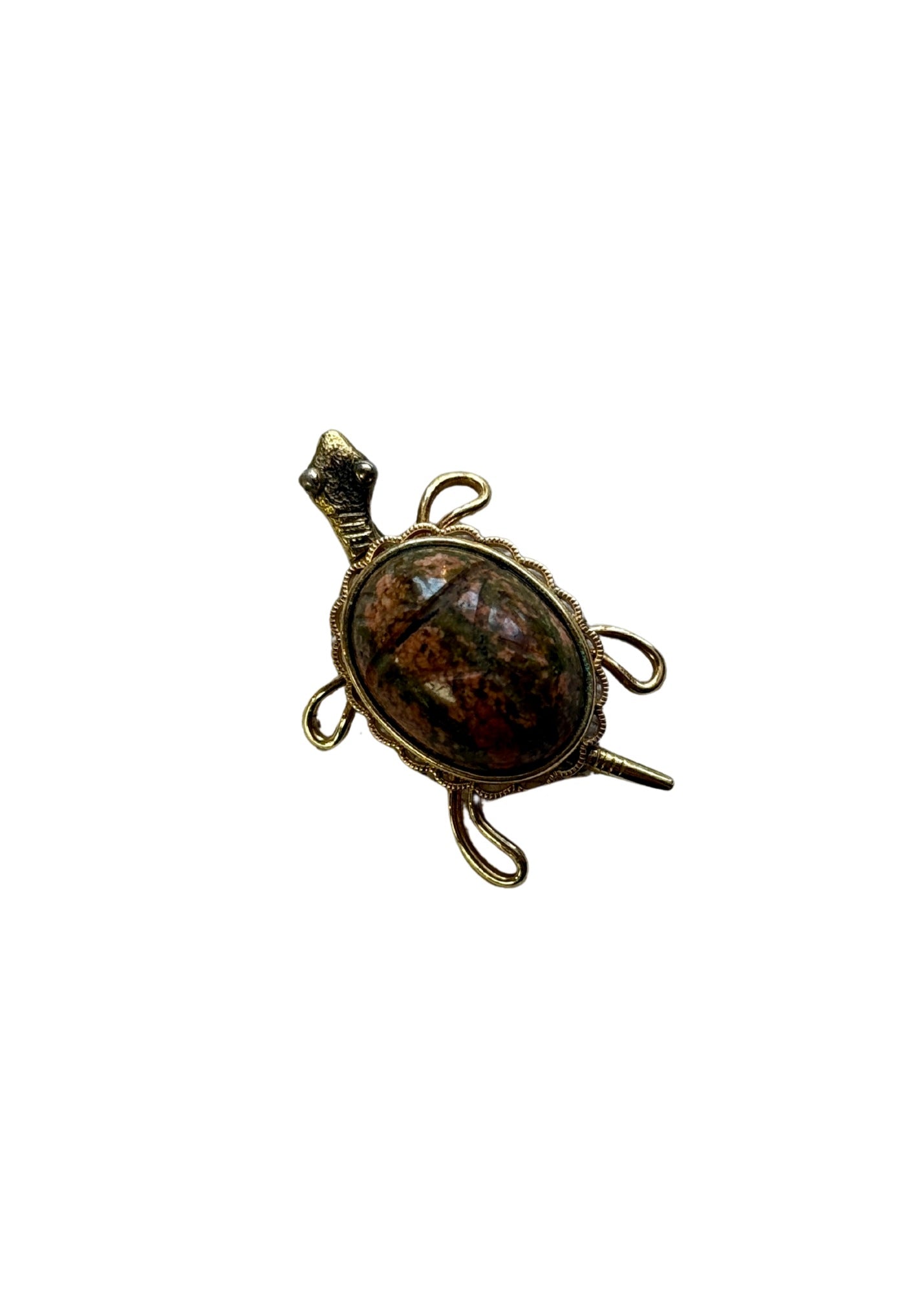 Vintage Brass & Jasper Turtle Brooch